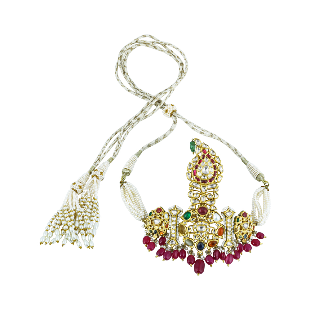 Polki Navaratna Choker Set with Ruby Drops and Detachable Kalangi