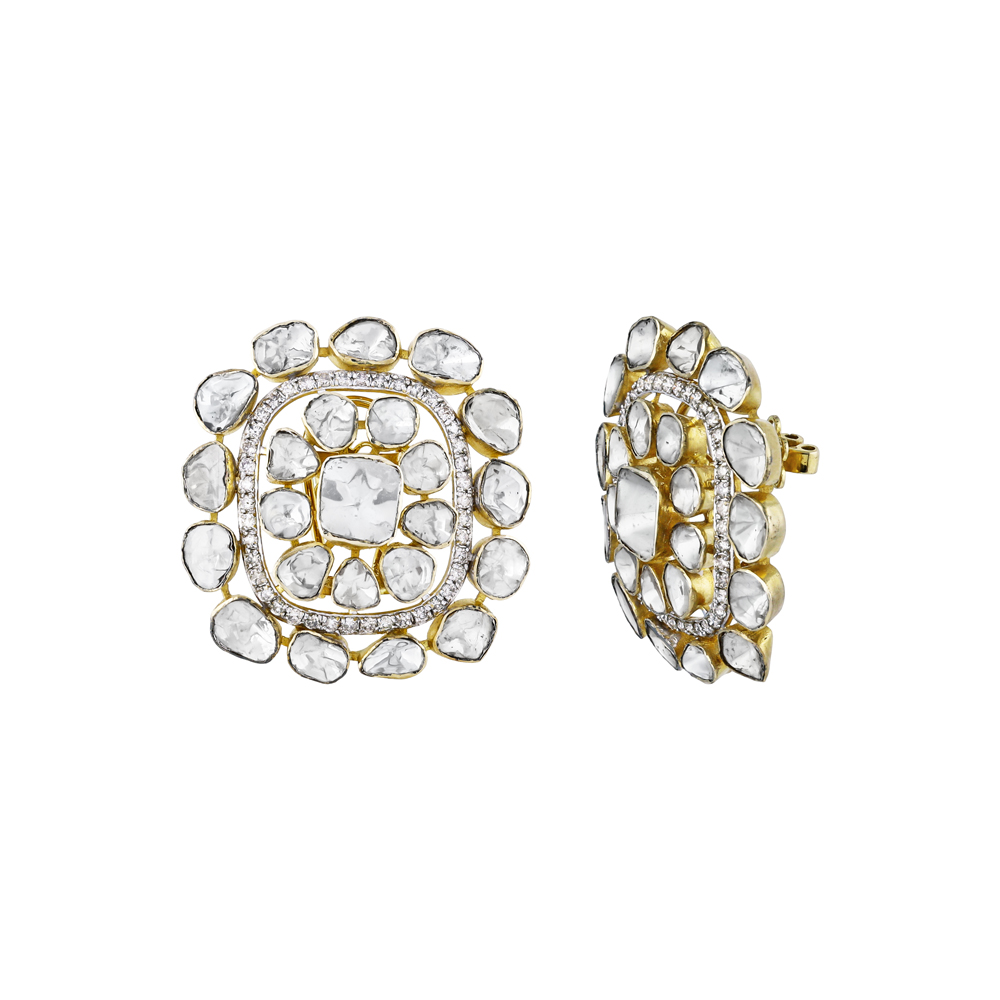 Squared Polki Earrings with White Look