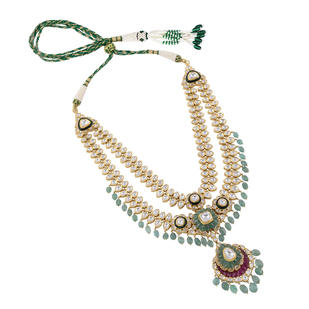 Two-Layer Polki Bridal Set with Ruby Talaf & Emerald Drops