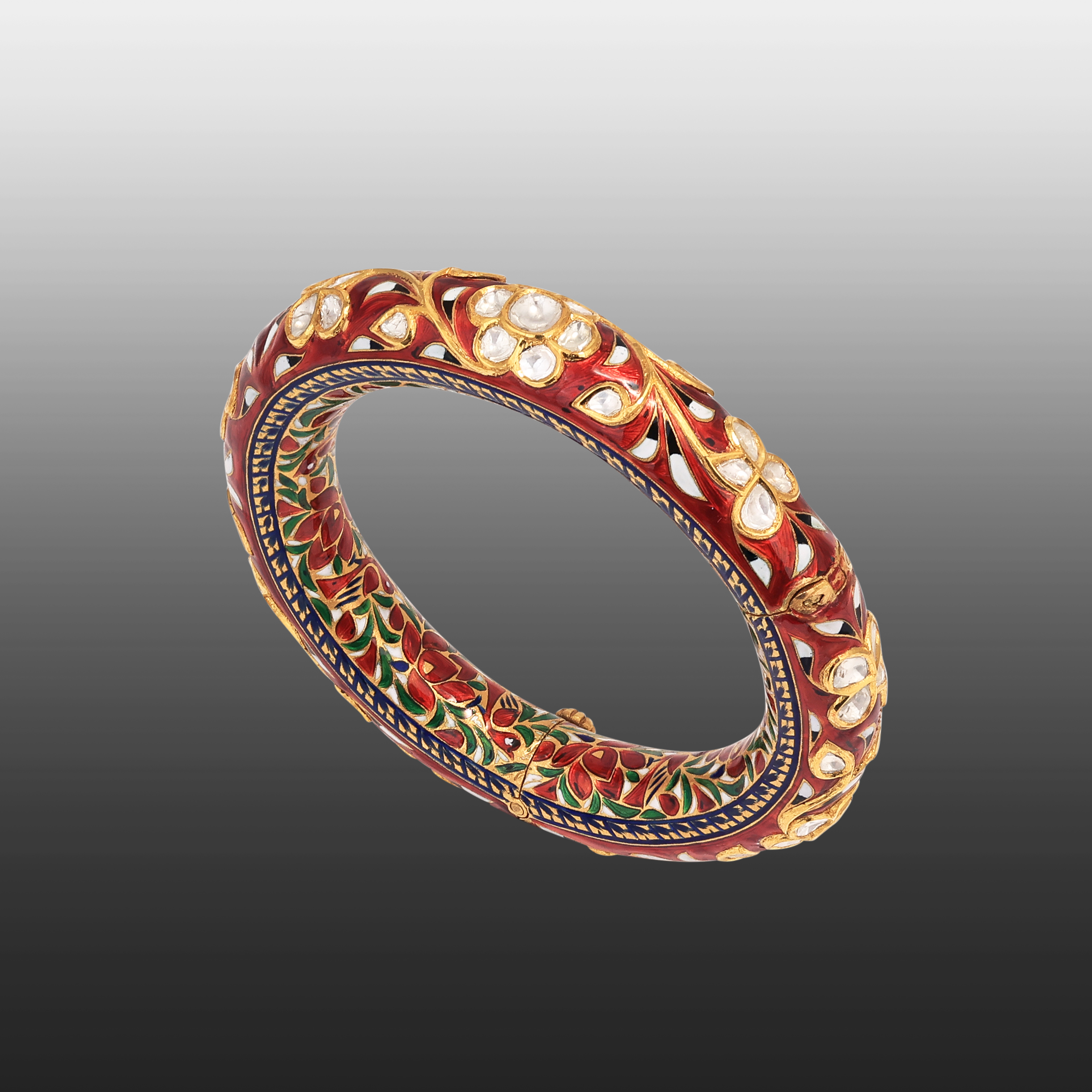 Red Meenakari Polki Bangle with Floral Detailing