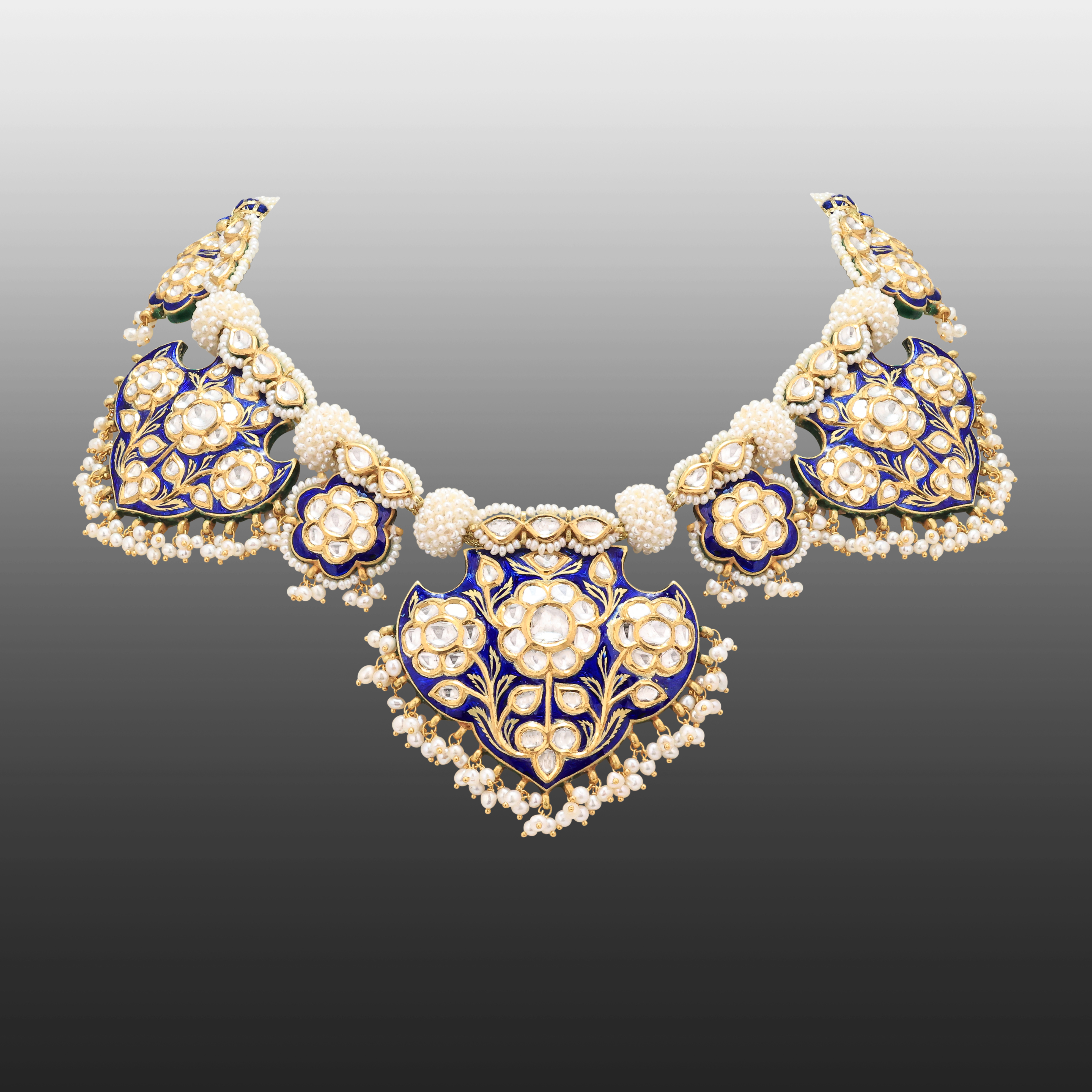 Blue Enamel Pankhi set with Pearl Detailing