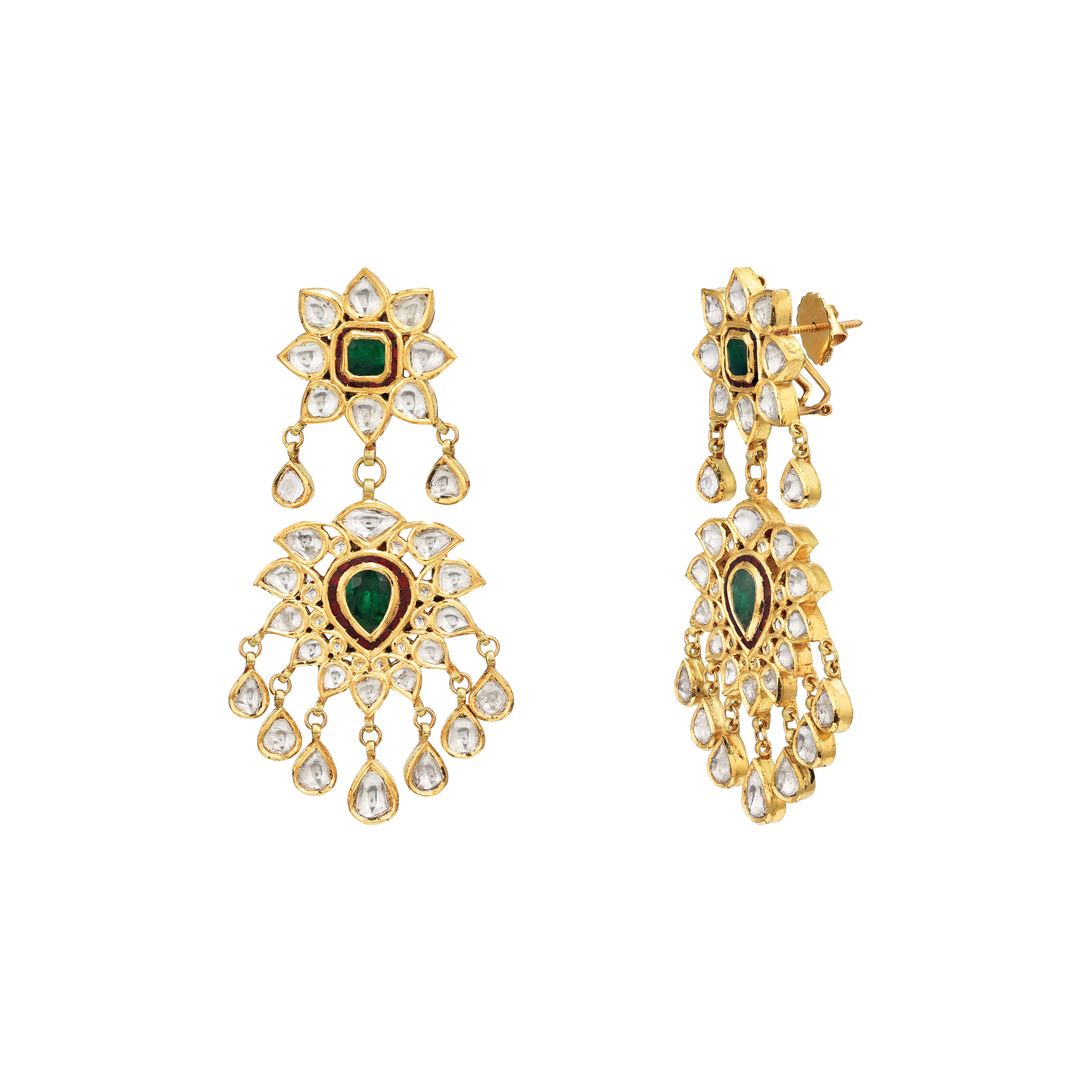Evergreen Traditional Emerald-Ruby Accent Earrings
