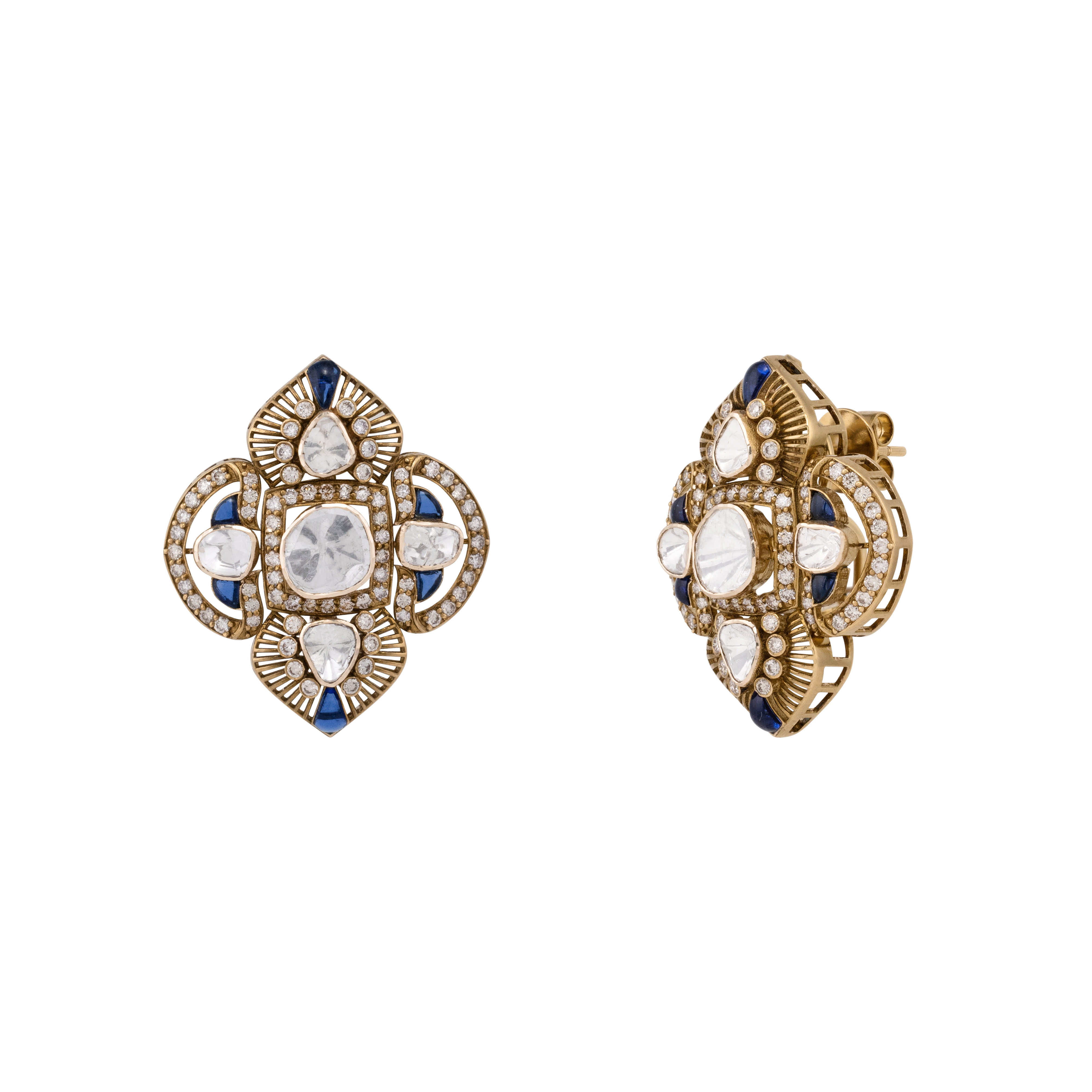 Antique Finish Polki Earring with Blue Talaf Detailing
