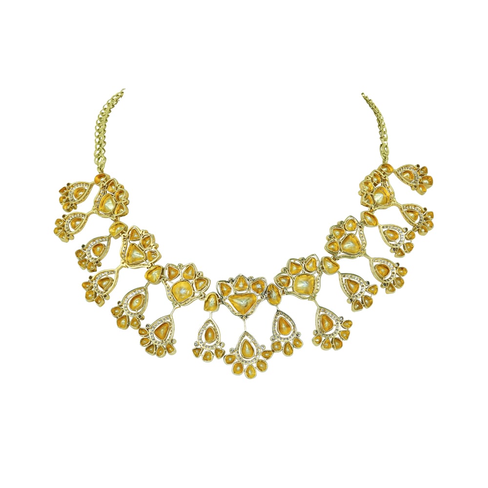 Teardrop Polki Necklace with Floral Motifs