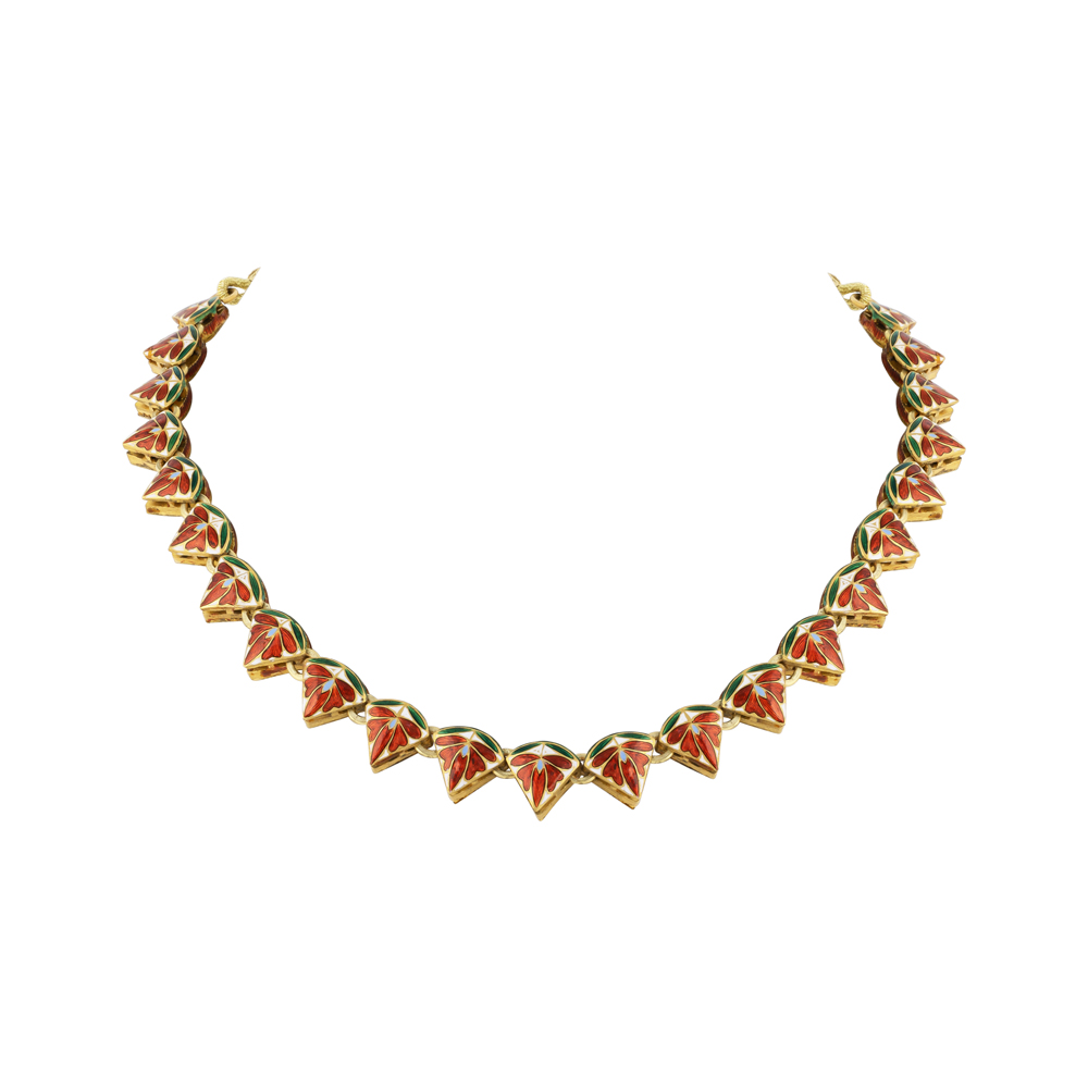 Curvy Triangular Linear Uncut Diamond Polki Necklace