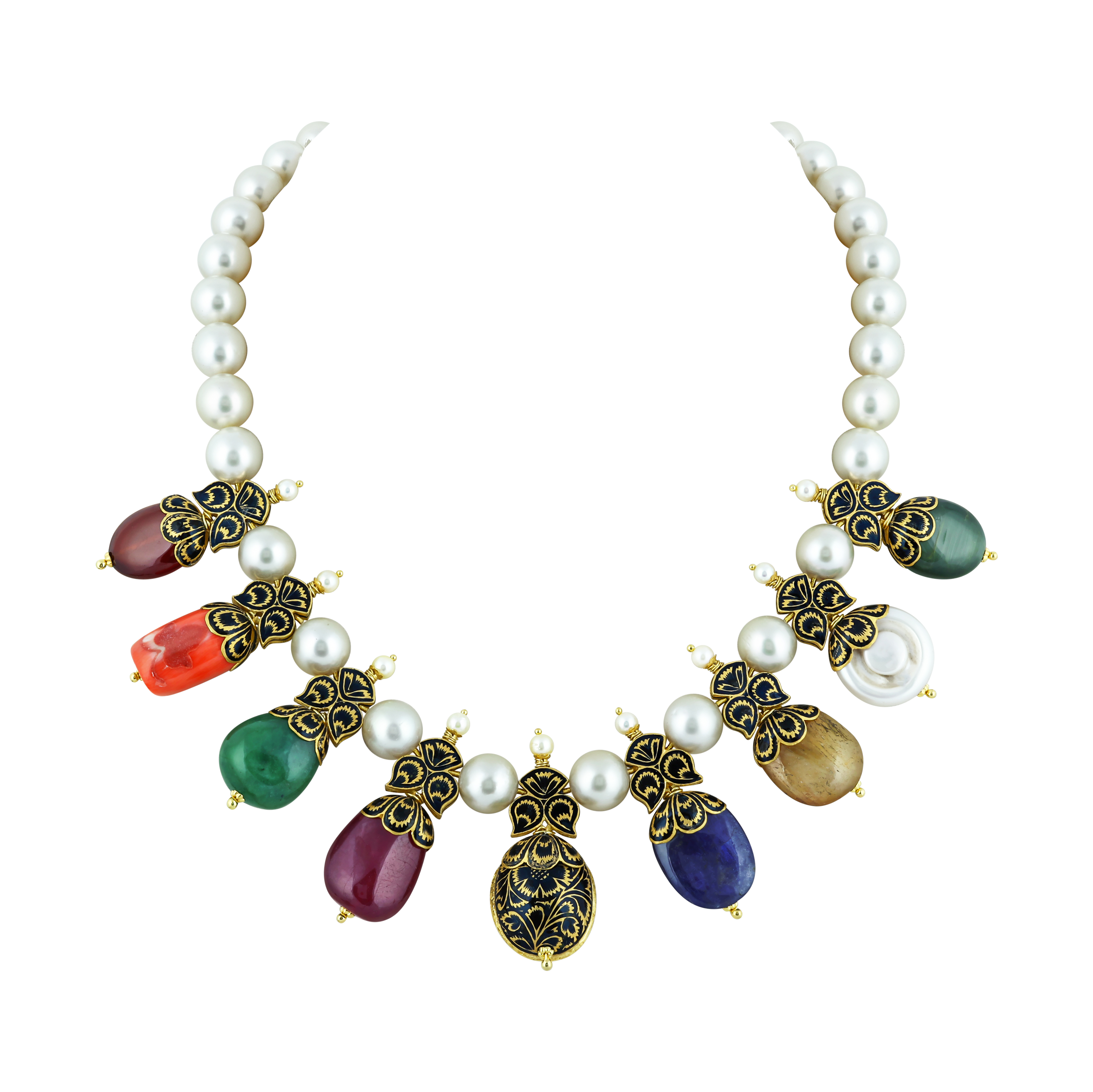 Navaratna Necklace Set with Pearls, Polki, and Vibrant Gemstones