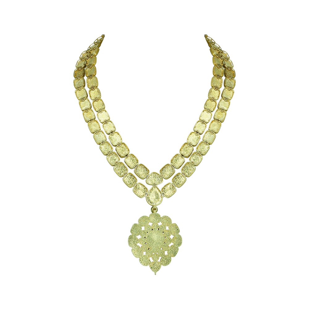 Dual-Layer Polki Necklace with Blue Enamel