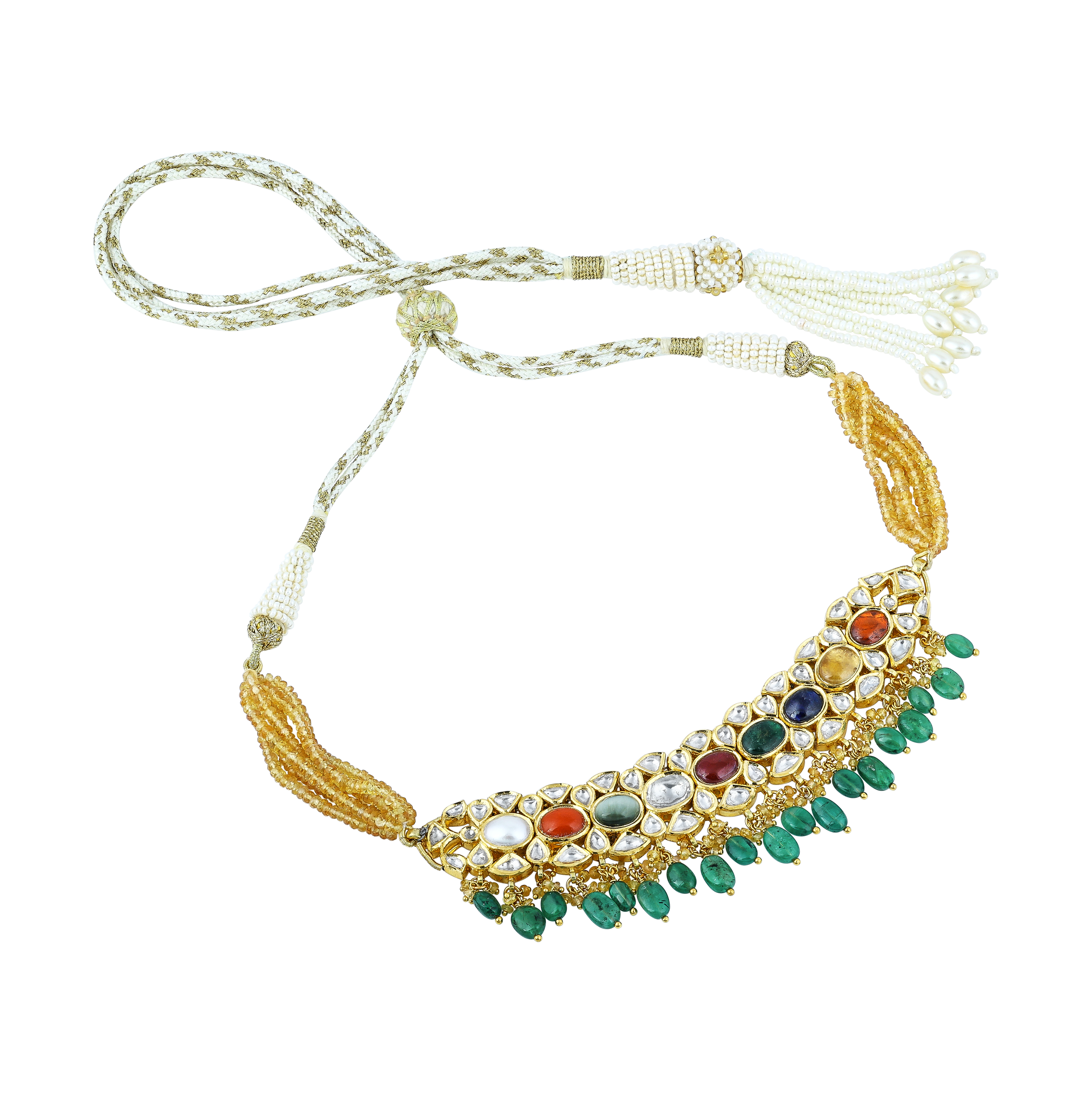 Navratana Choker with Polki Diamonds and Emerald Beads