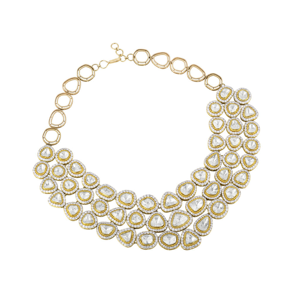 Layered Polki Necklace with Gold & Diamond Halos