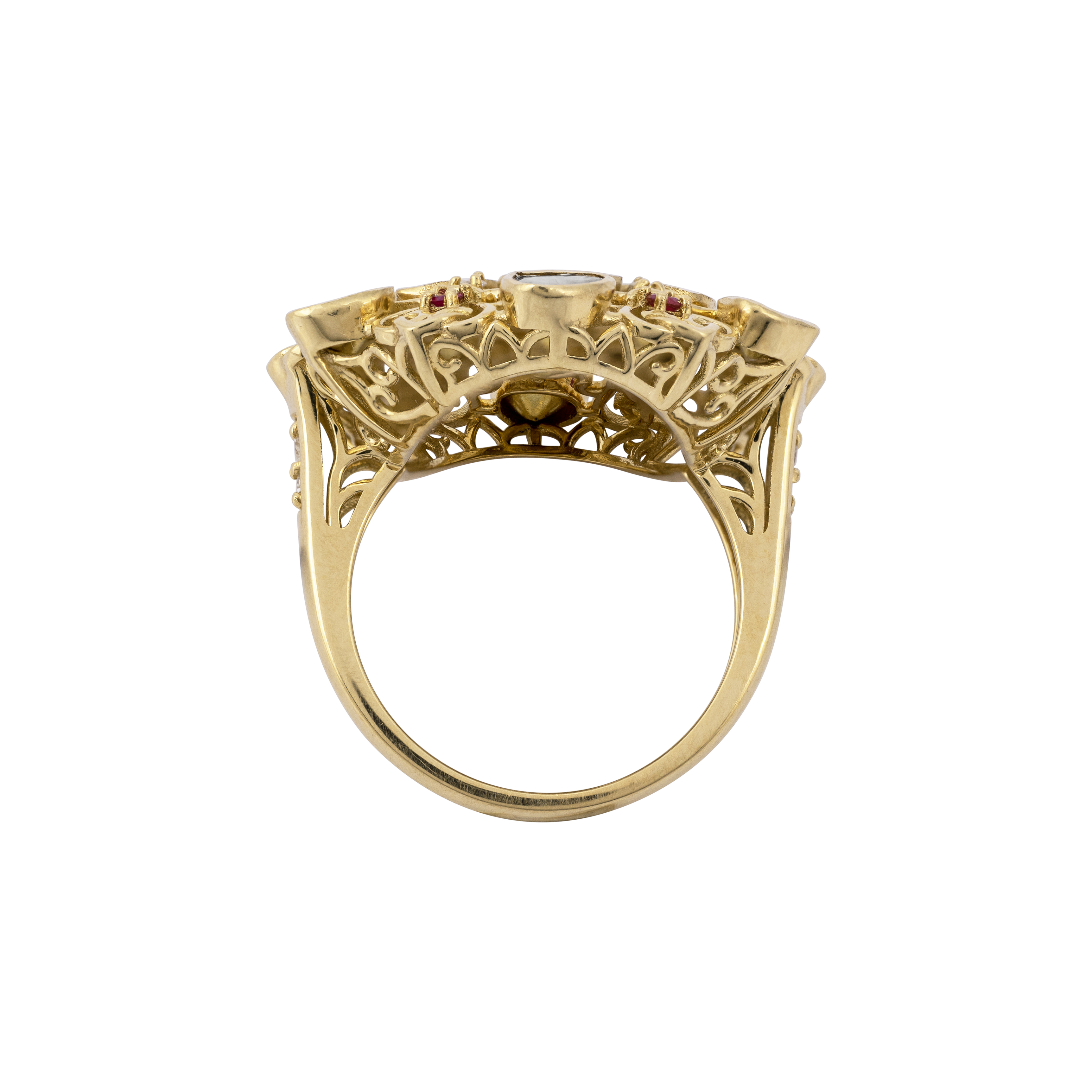 Uncut Diamond Flaura Polki Ring with Red Spark