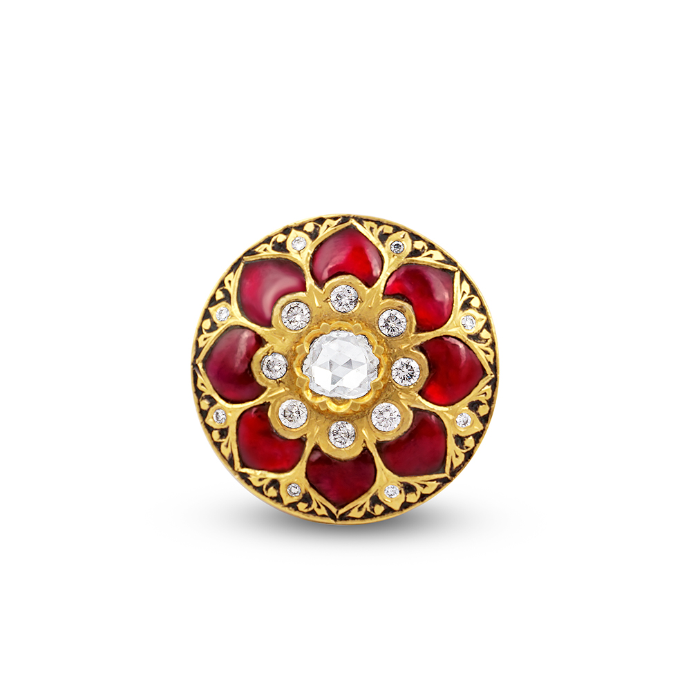 Partash Ring with Talaf Floral Design and Polki Center