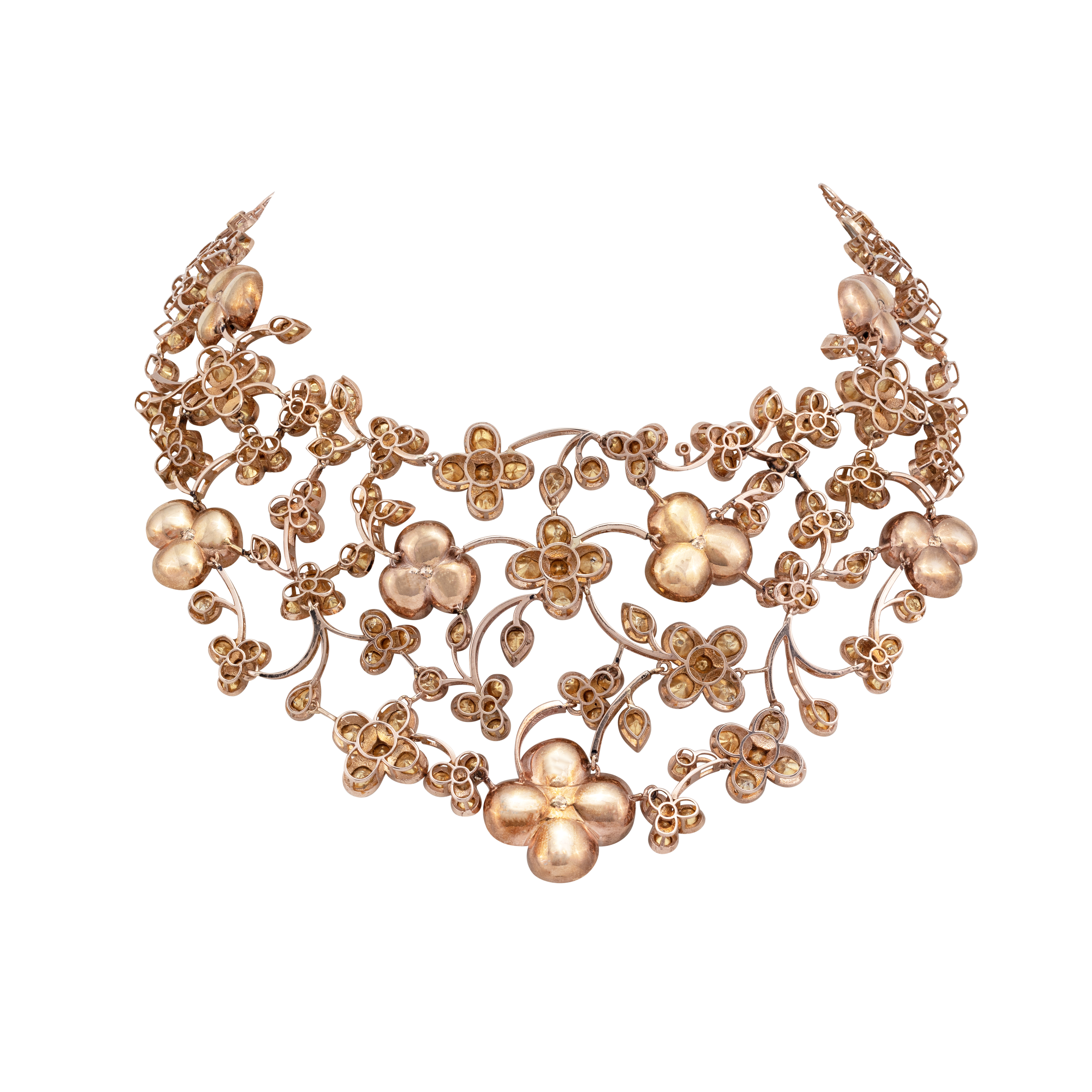 Green Enamel Polki Floral Necklace with Diamond Accents