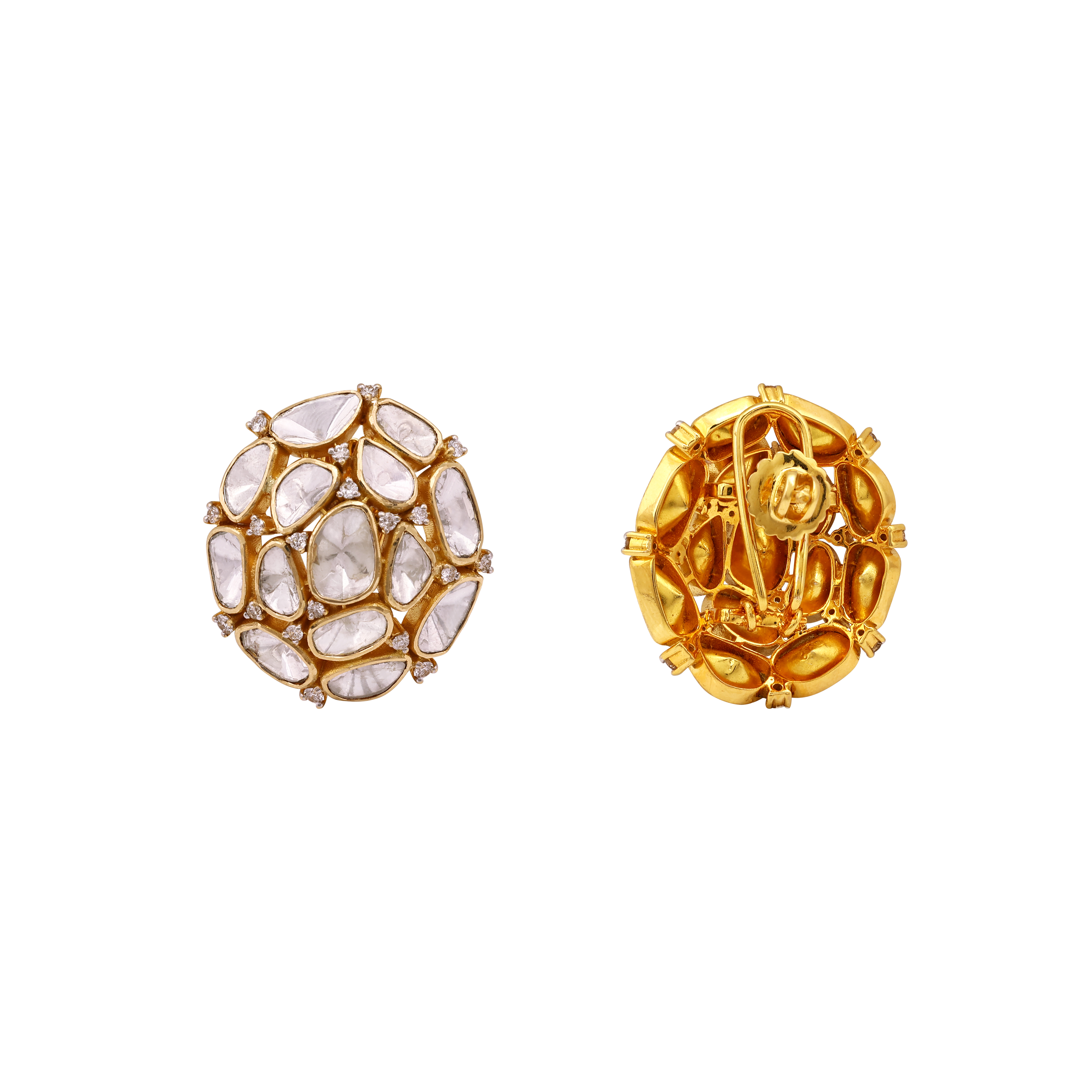 Polki Cluster Studs with Full-Cut Diamond Highlights
