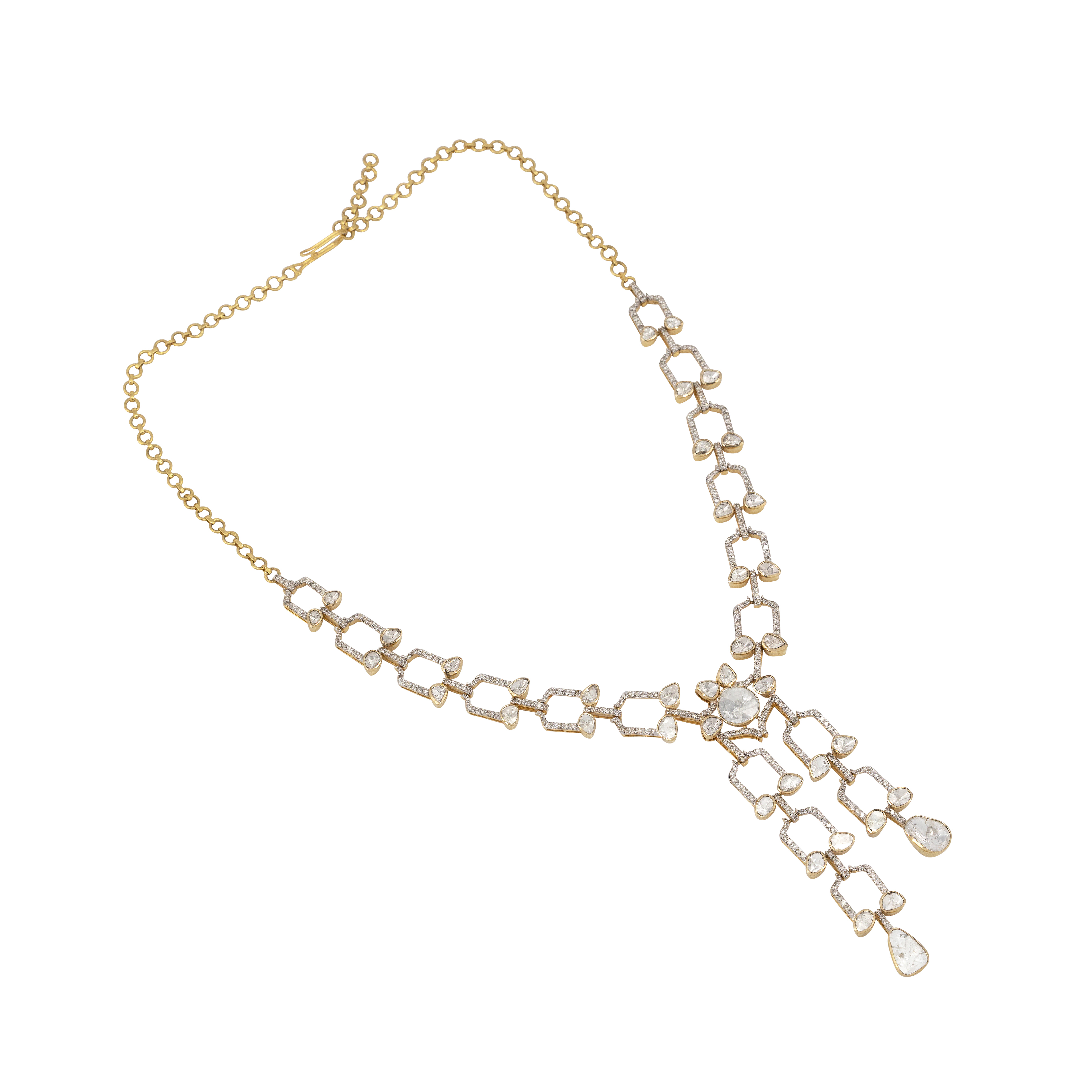 Delicate Diamond Link Necklace with Uncut Diamonds