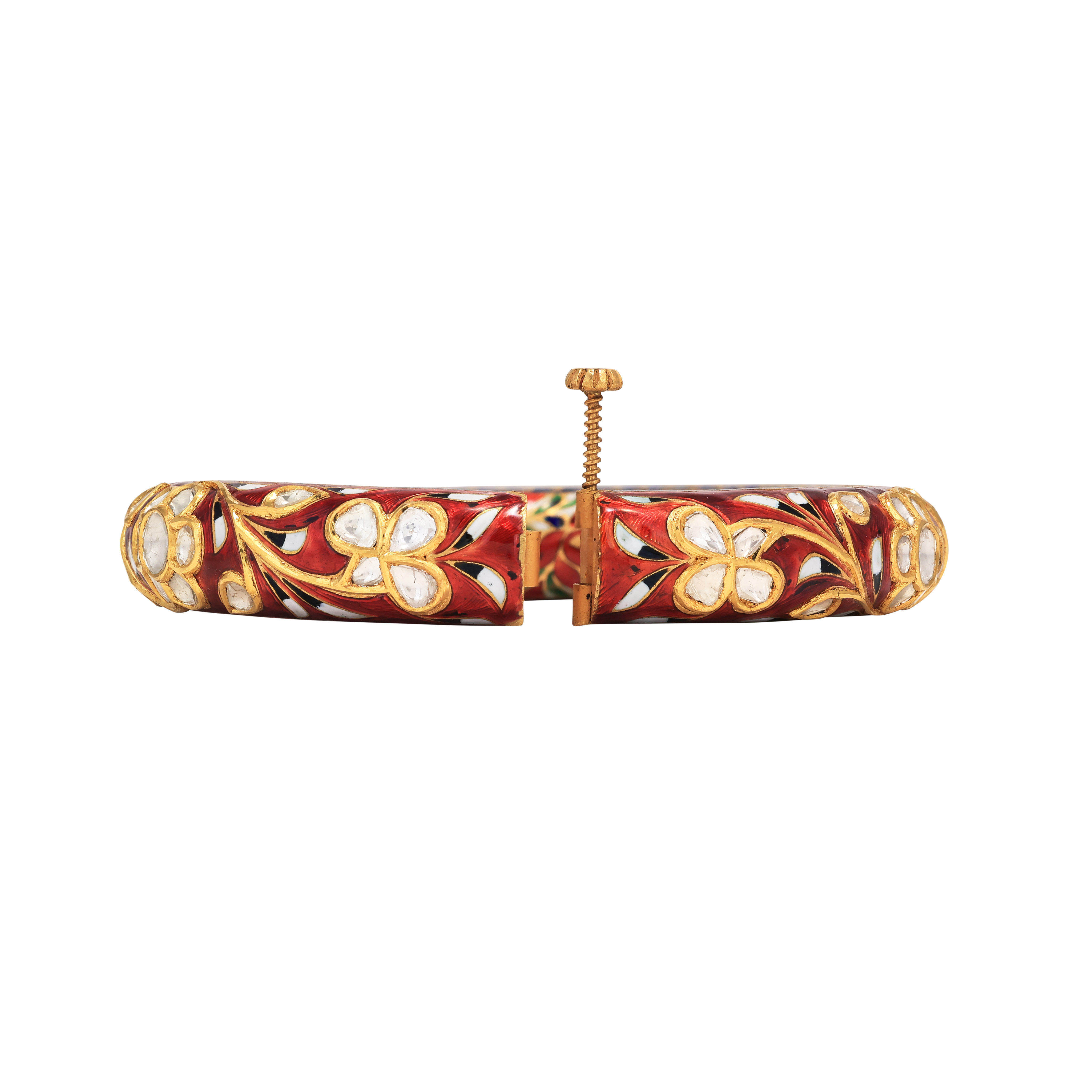 Red Meenakari Polki Bangle with Floral Detailing