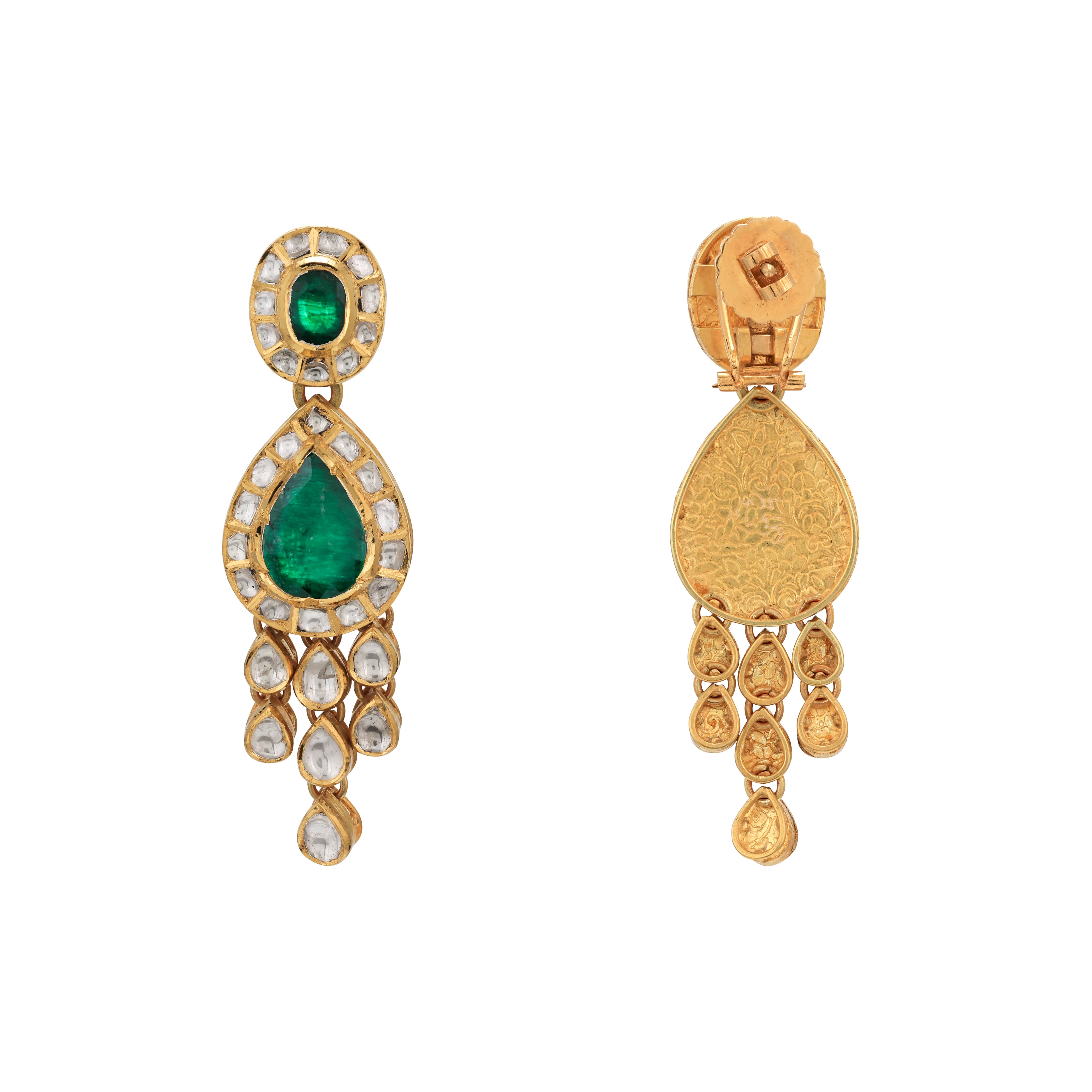 Emerald Polki Earring with Drops