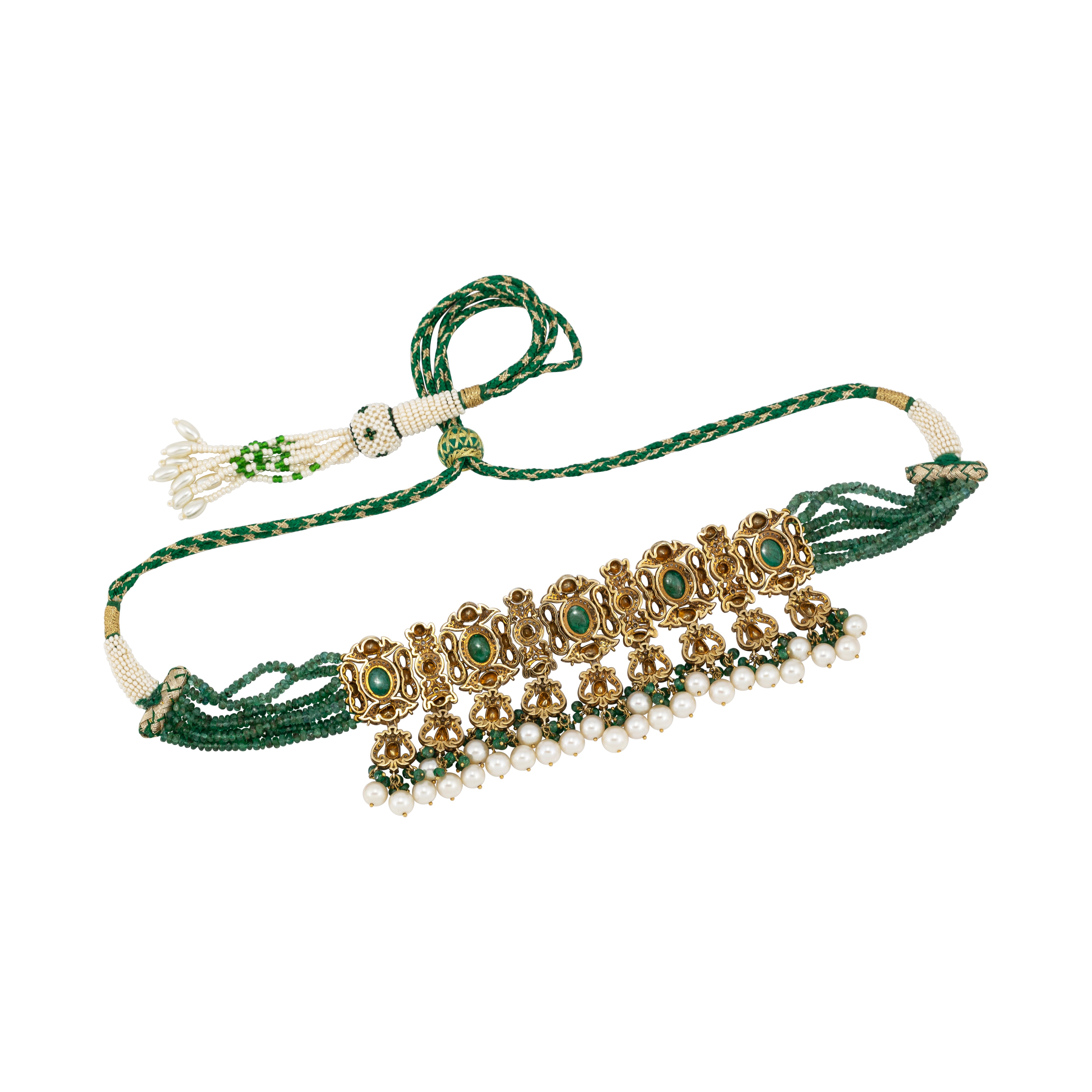 Antique Polki Choker Set with Emeralds , Diamonds and Pearl Clusters