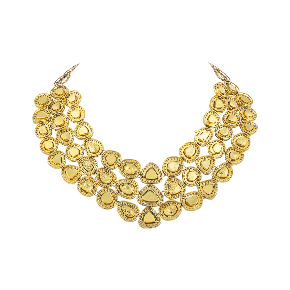 Layered Polki Necklace with Gold & Diamond Halos
