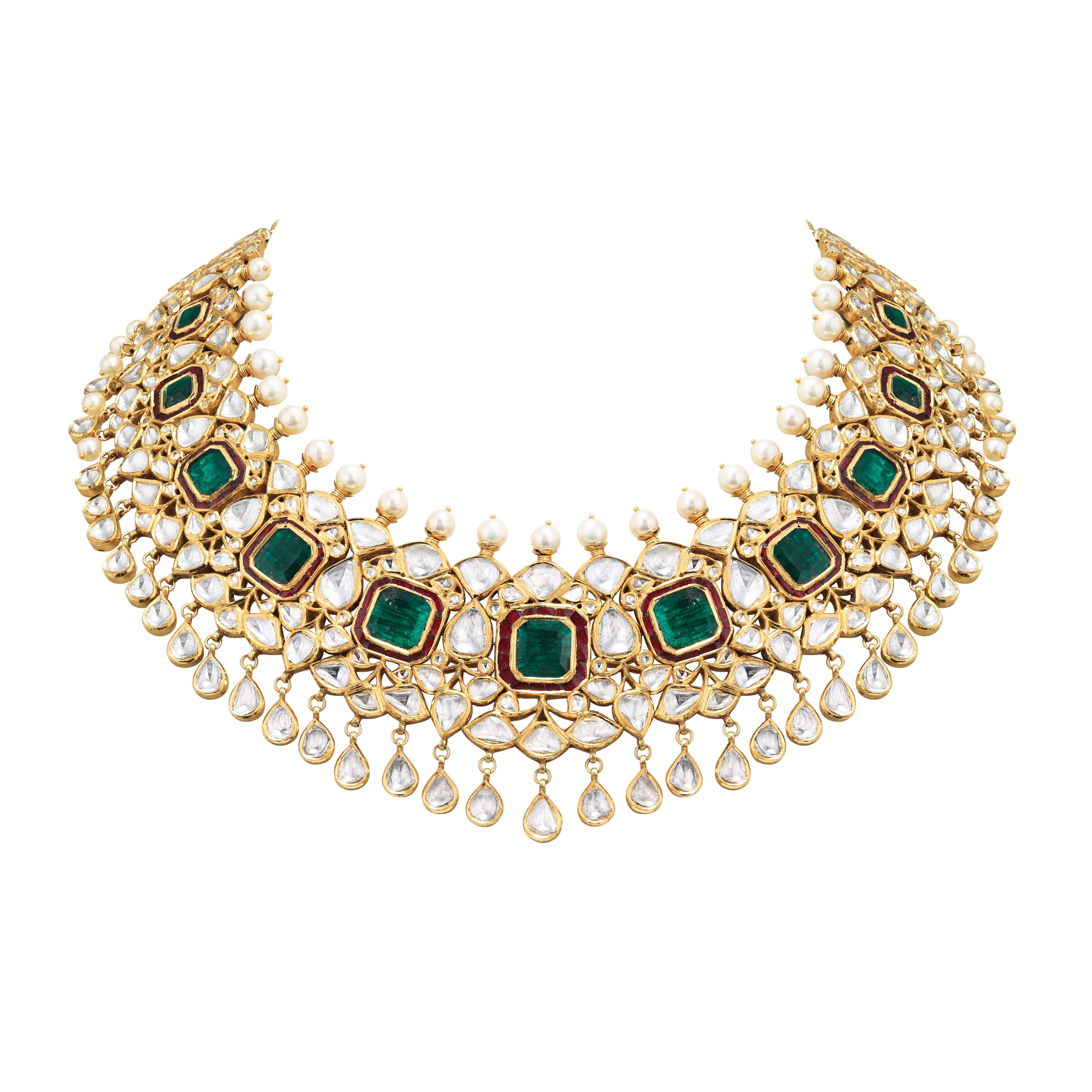 Traditional Polki Jadau with Emerald-Ruby Accents