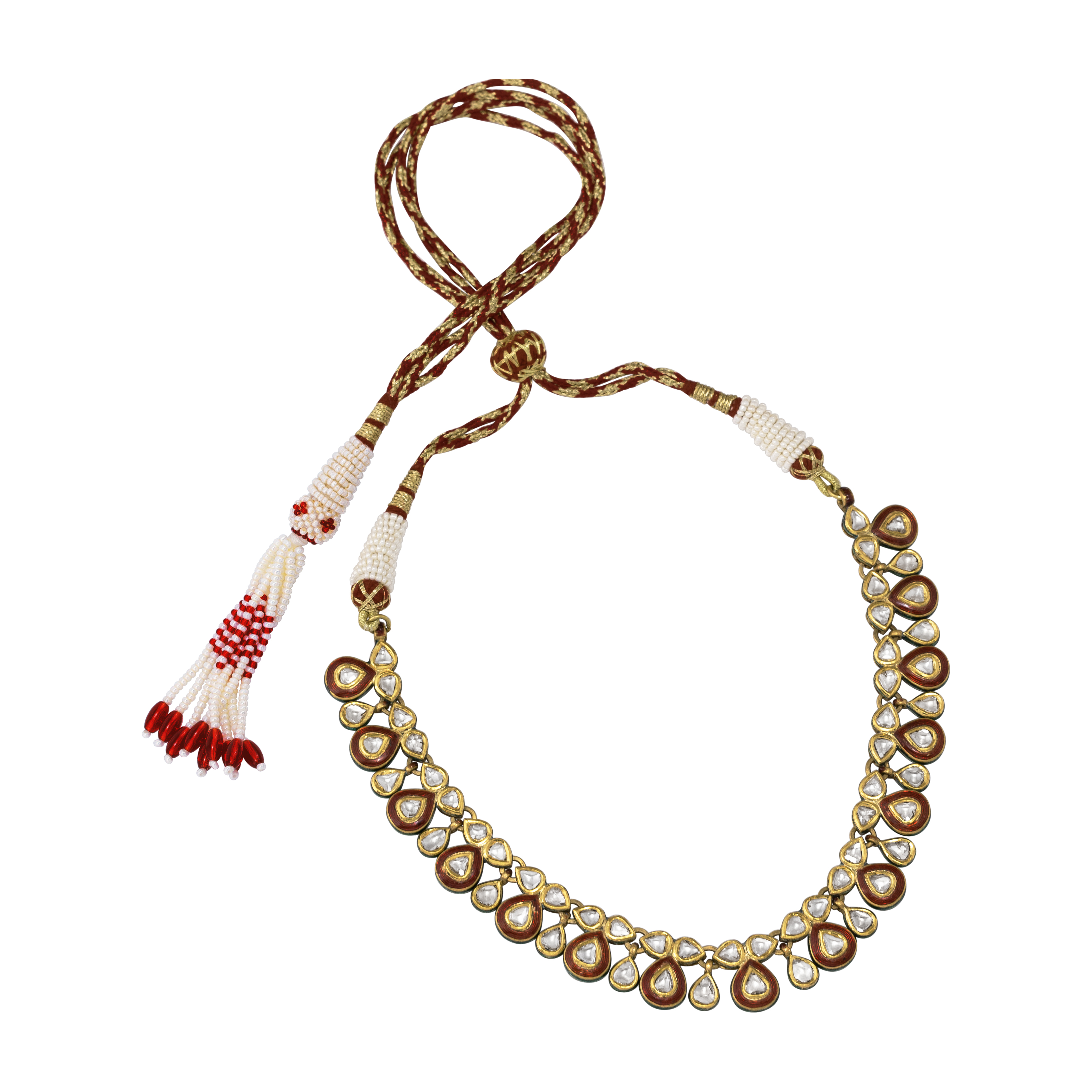 Teardrop Polki Necklace with Red Meenakari Accents