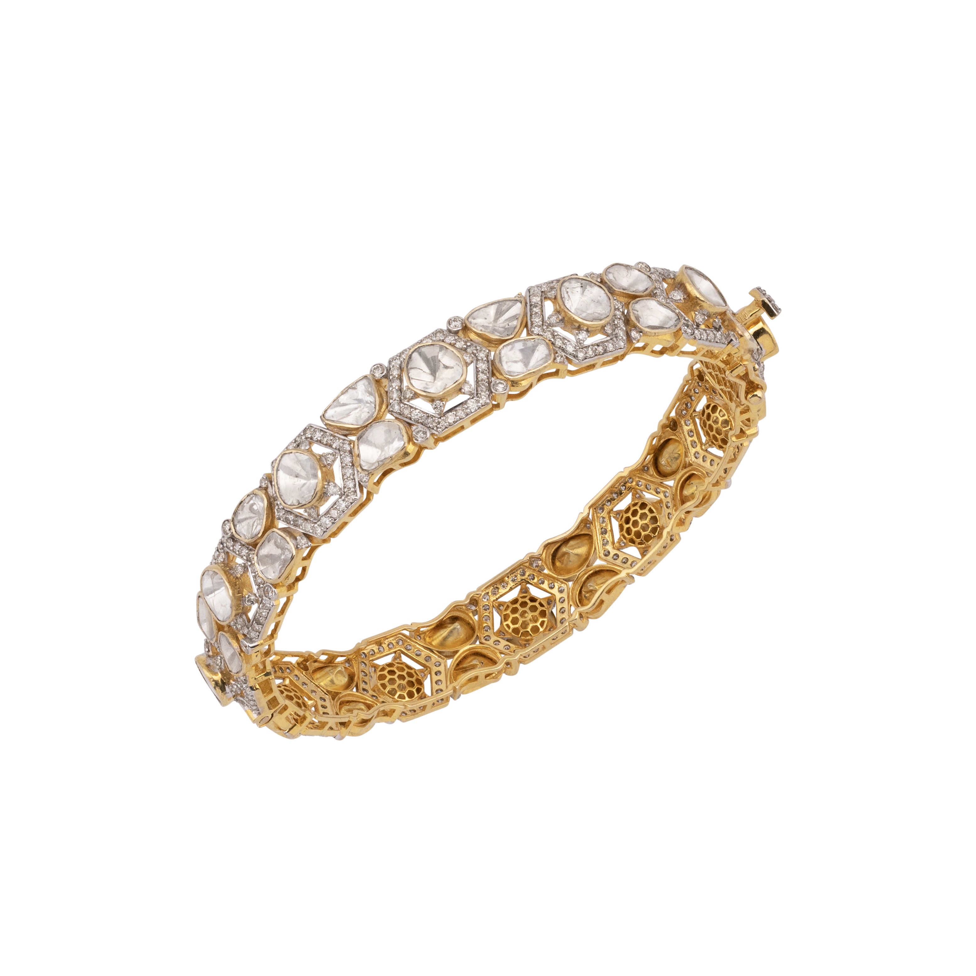 Open-Setting Hexagonal Polki Bangle with Full-Cut Diamonds