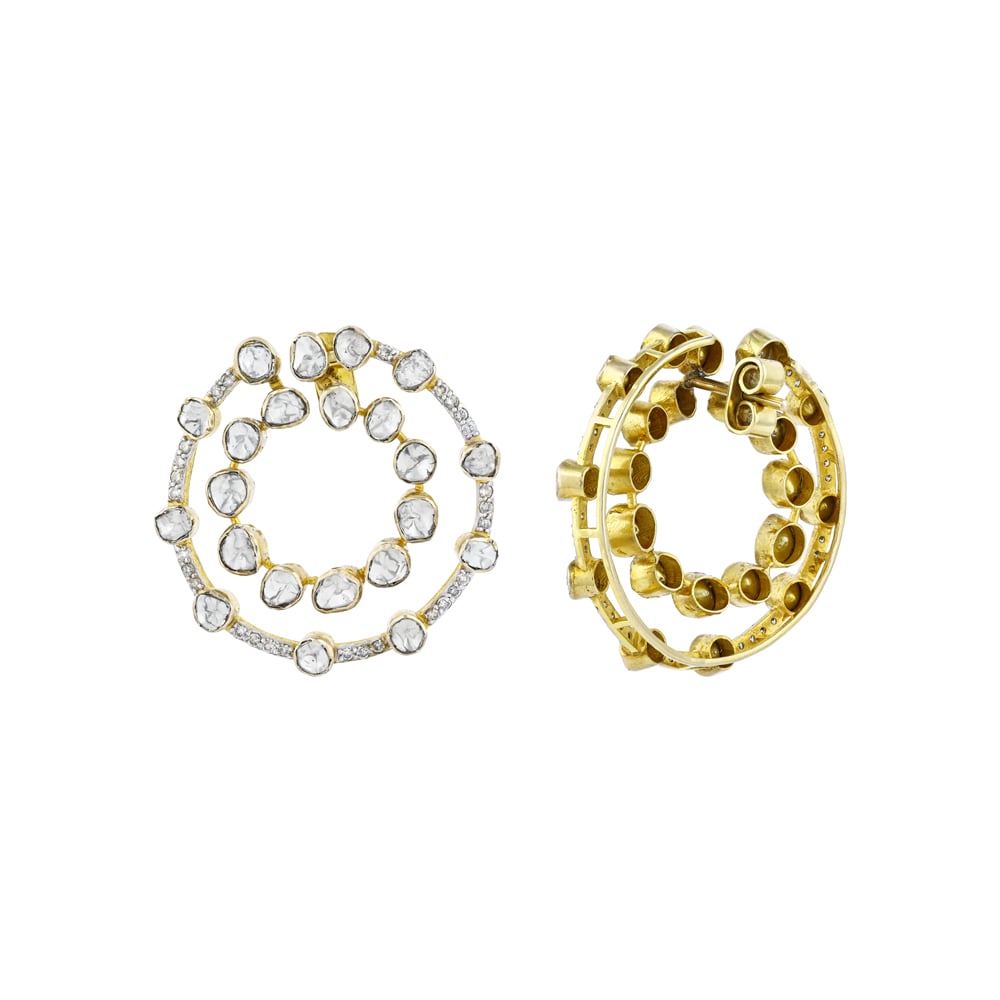 Double Circular Earrings with Polki and Diamonds