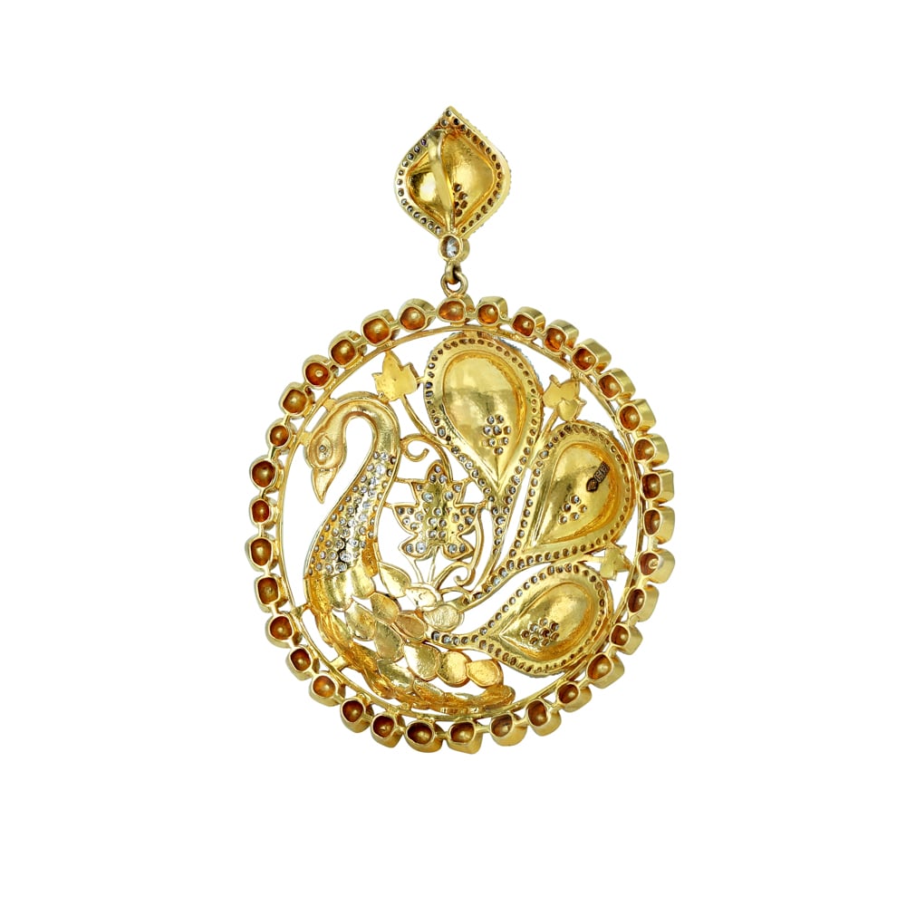 Peacock Pendant with Polki and Vibrant Enamel Artistry