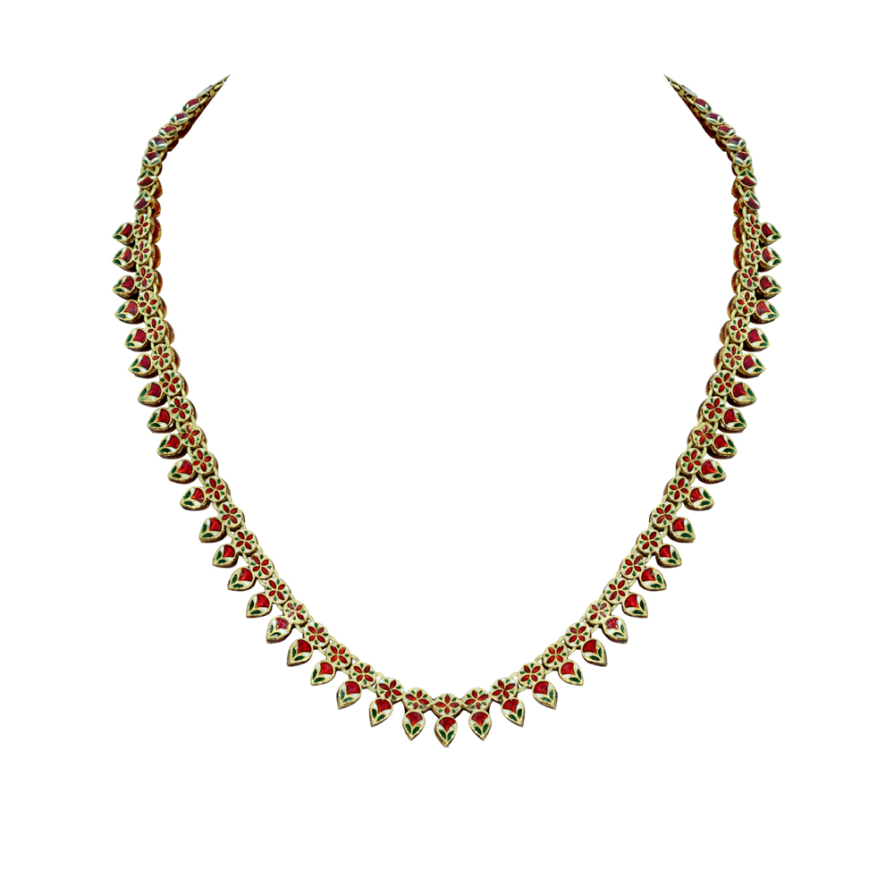 Single-Row Polki Necklace with Pear and Round Polkis