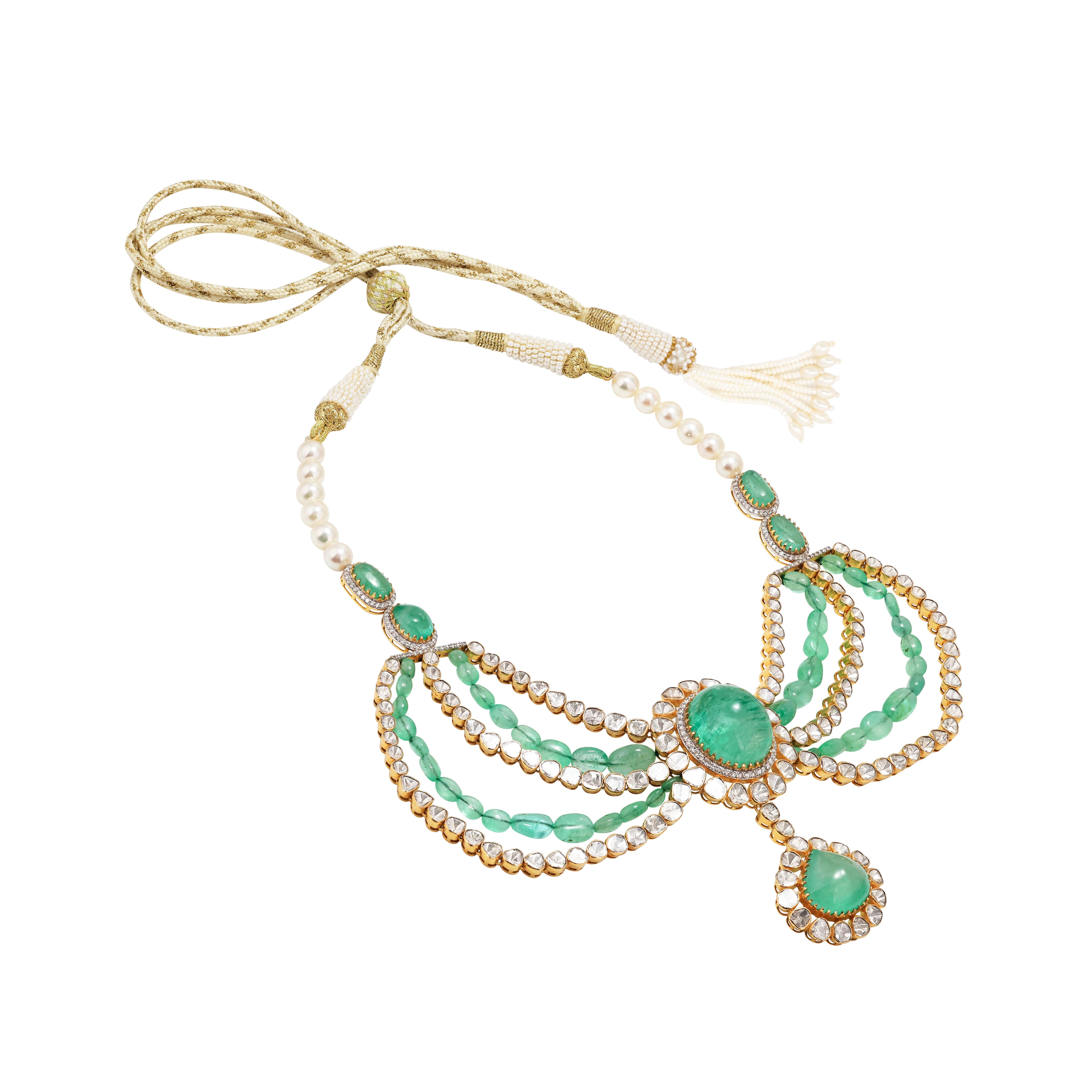 Cabochon Emerald Collar with Polki Layering