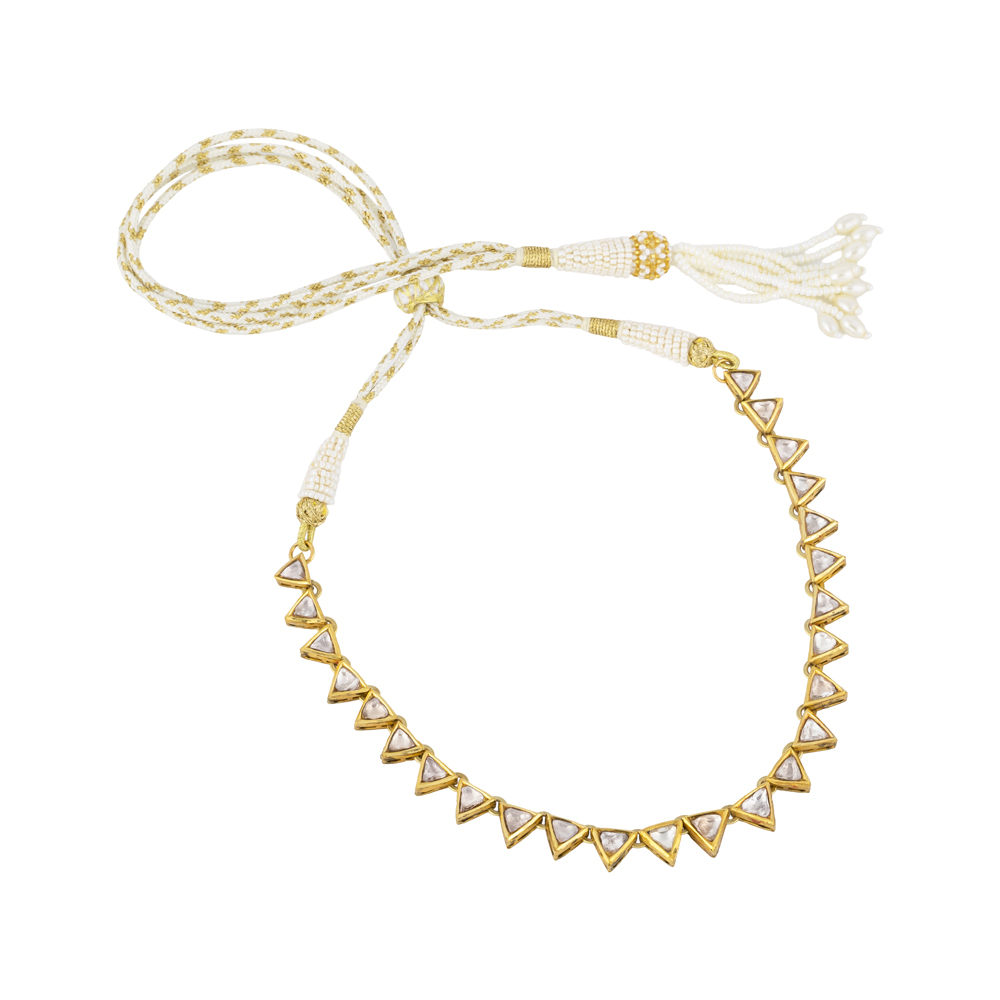 Sharp Cut Triangular Linear Uncut Diamond Polki Necklace
