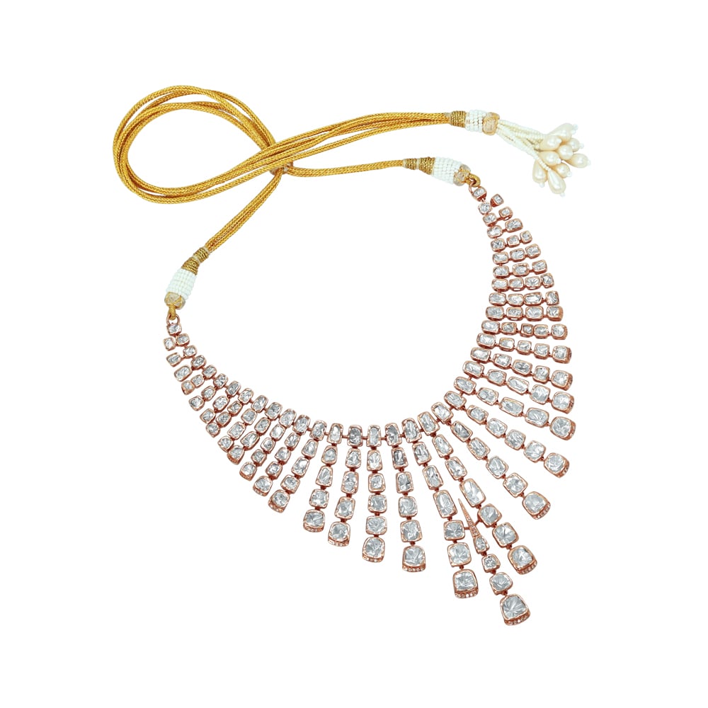 Rose Gold Polki Necklace Set with Cascading Fan-Like Design
