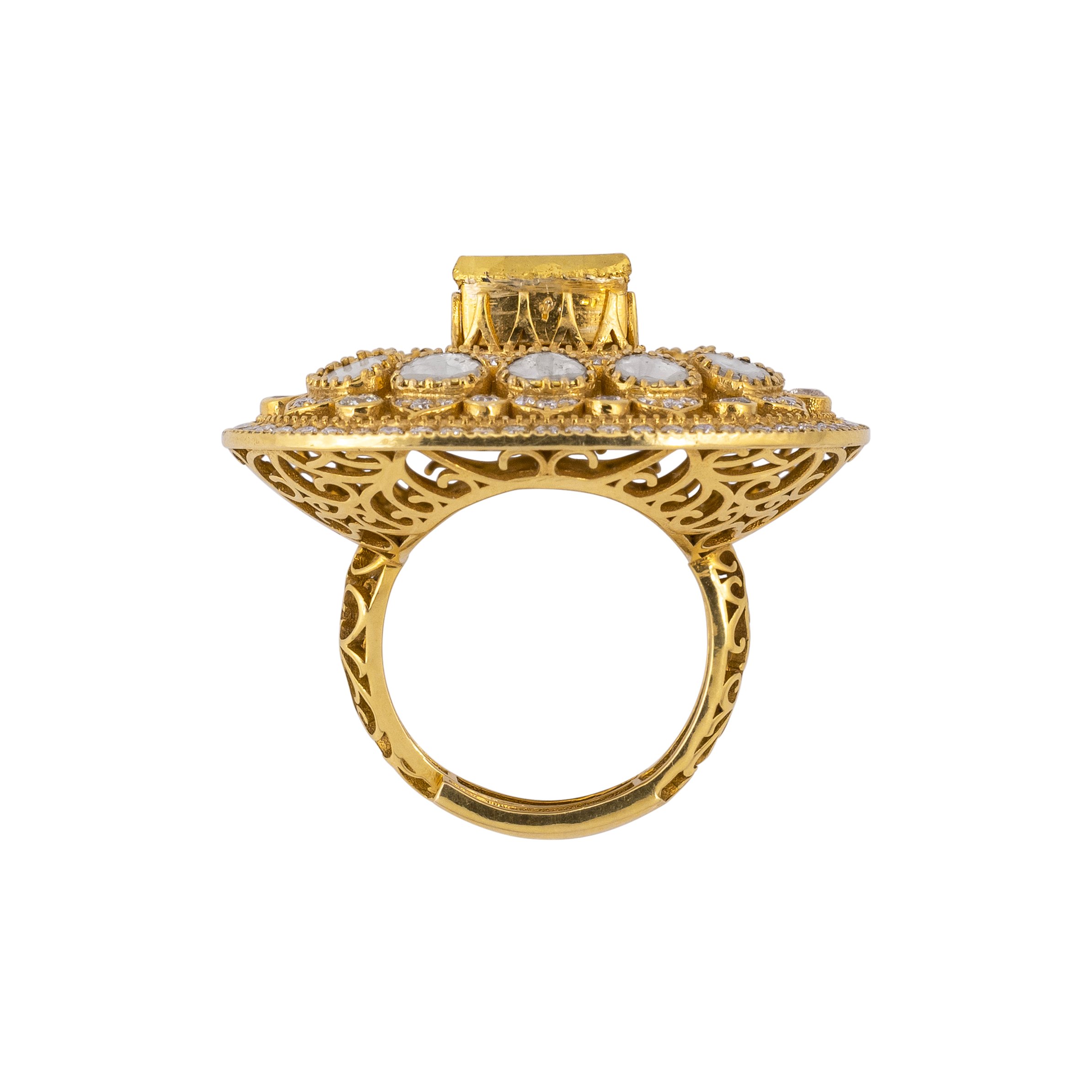 Triangular Jadau Ring in Ivory Gold Finish