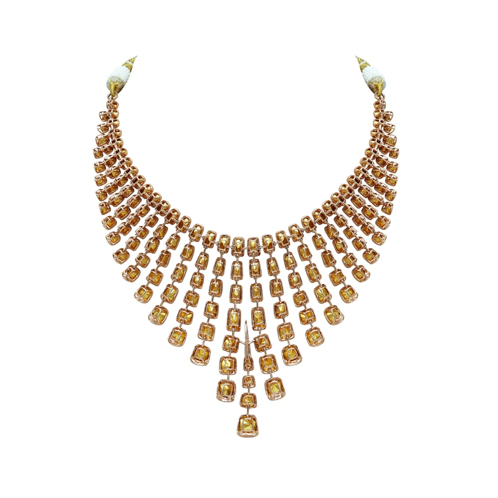 Rose Gold Polki Necklace Set with Cascading Fan-Like Design