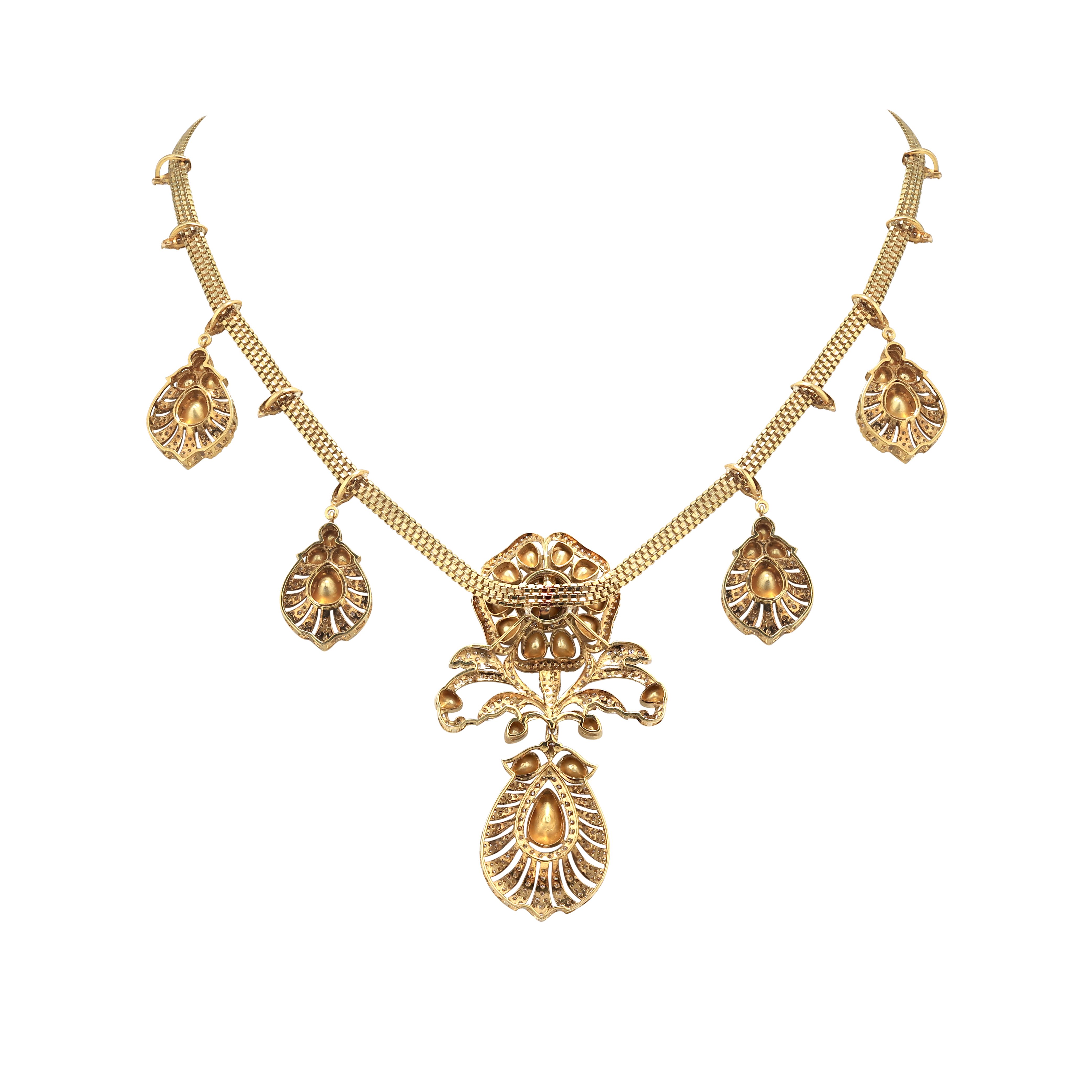 Antique Style Polki and Diamond Pendant Necklace