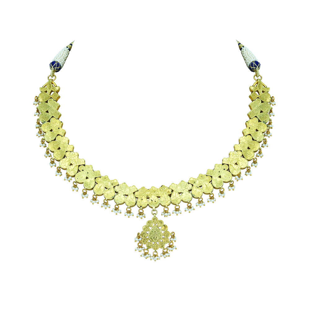 Layered Polki Necklace with Blue Enamel and Pearls