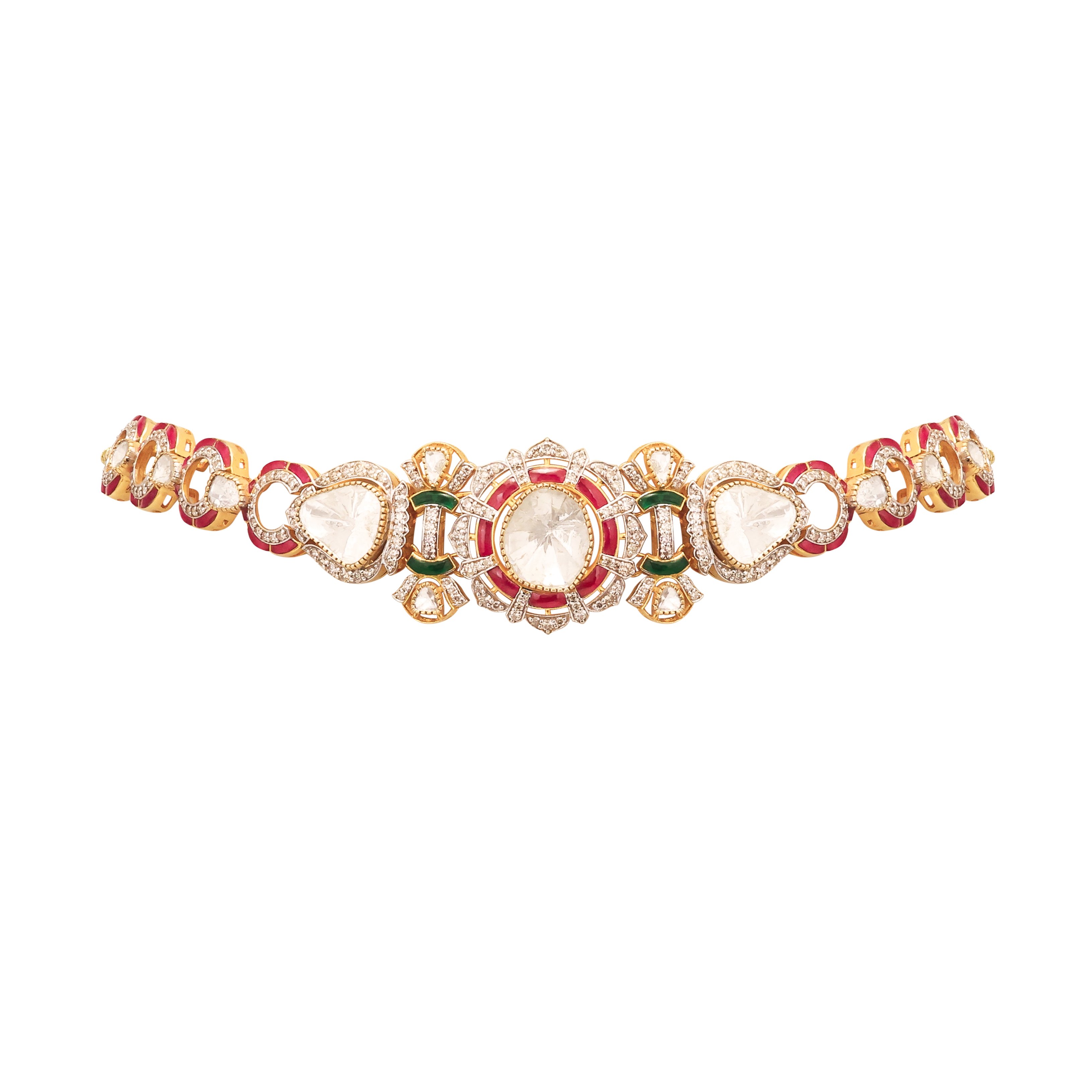 Sleek Polki Choker with Ruby-Emerald Talaf
