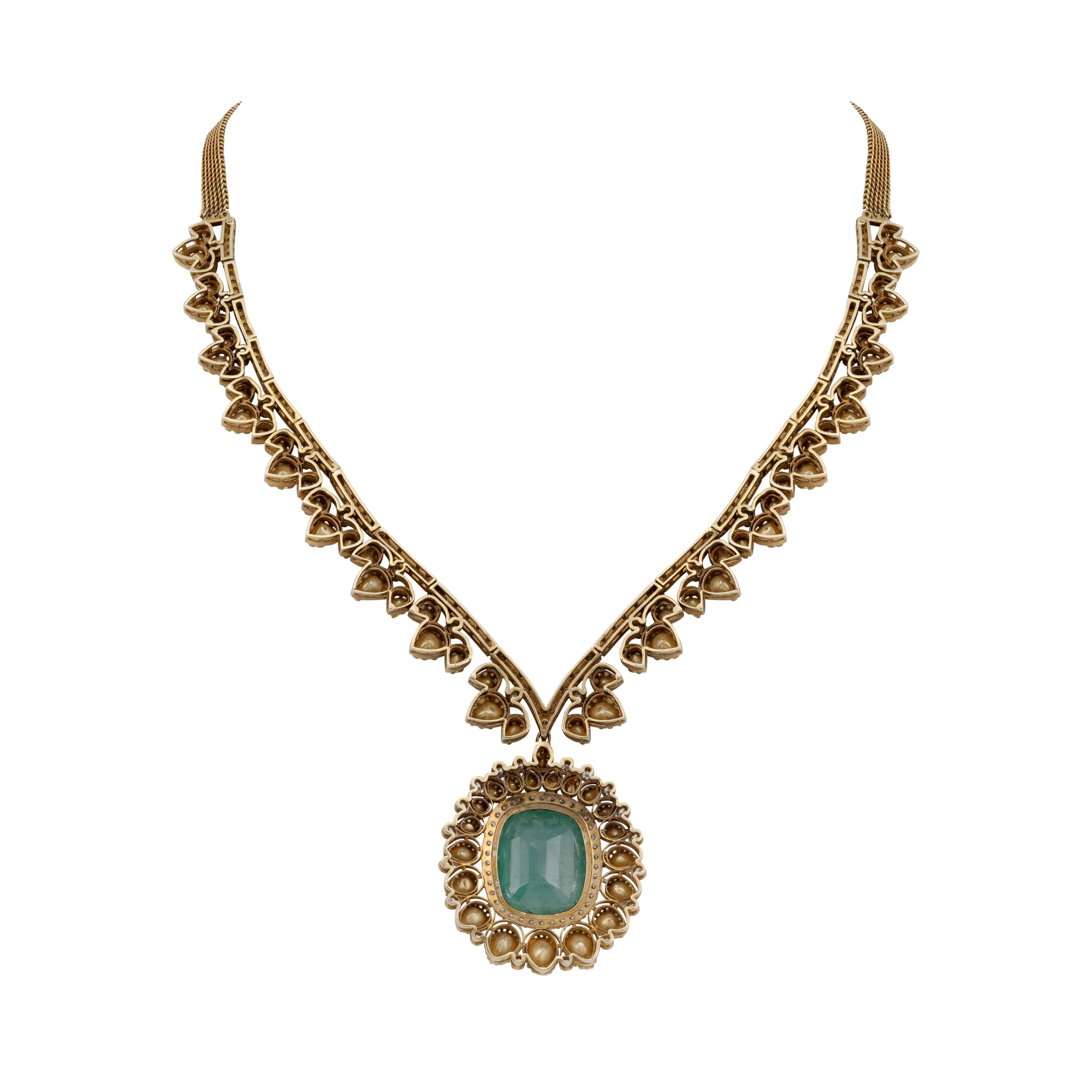 Emerald Pendant Necklace and Earring Set with Diamond Highlights