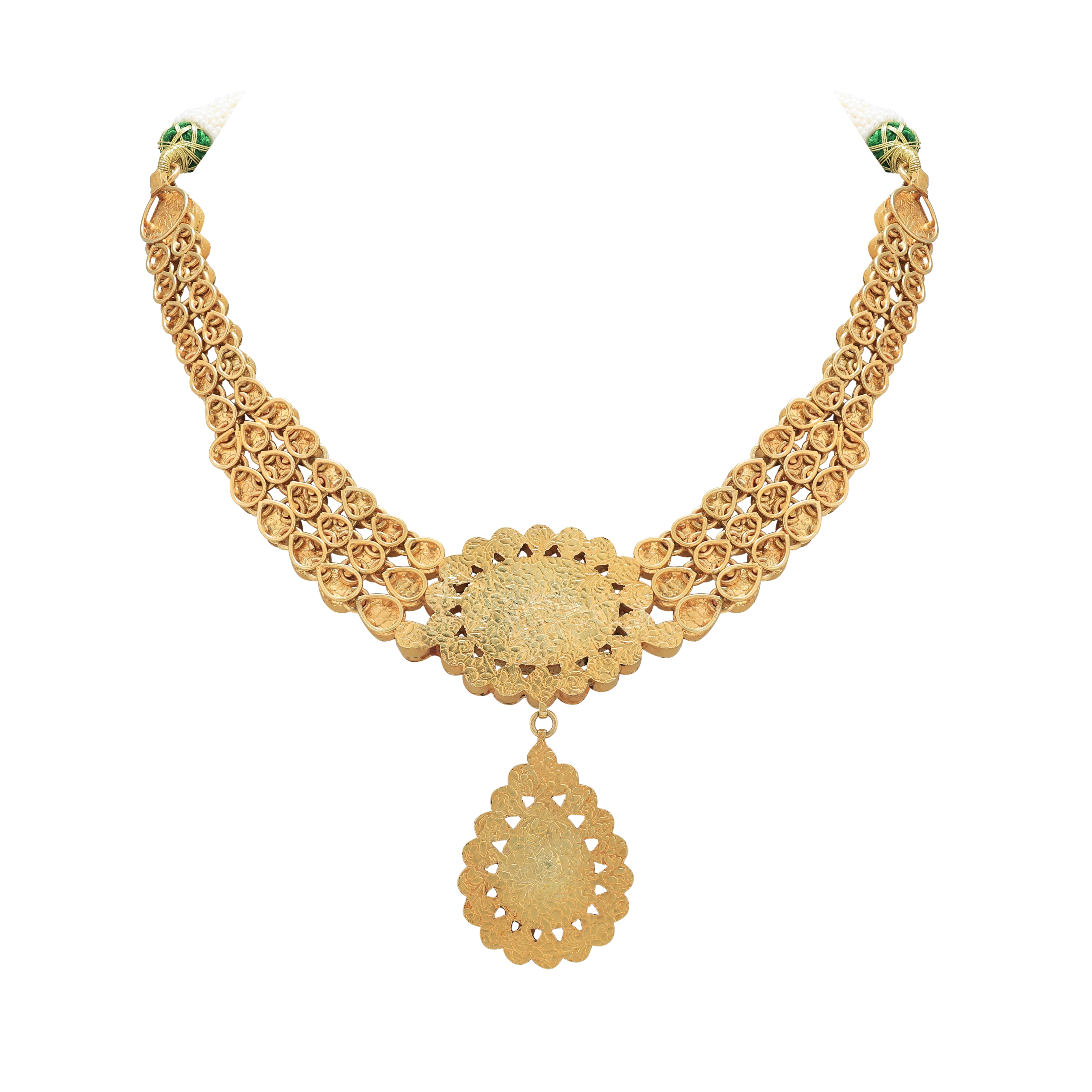 Pear Polki Necklace with Emerald Drop