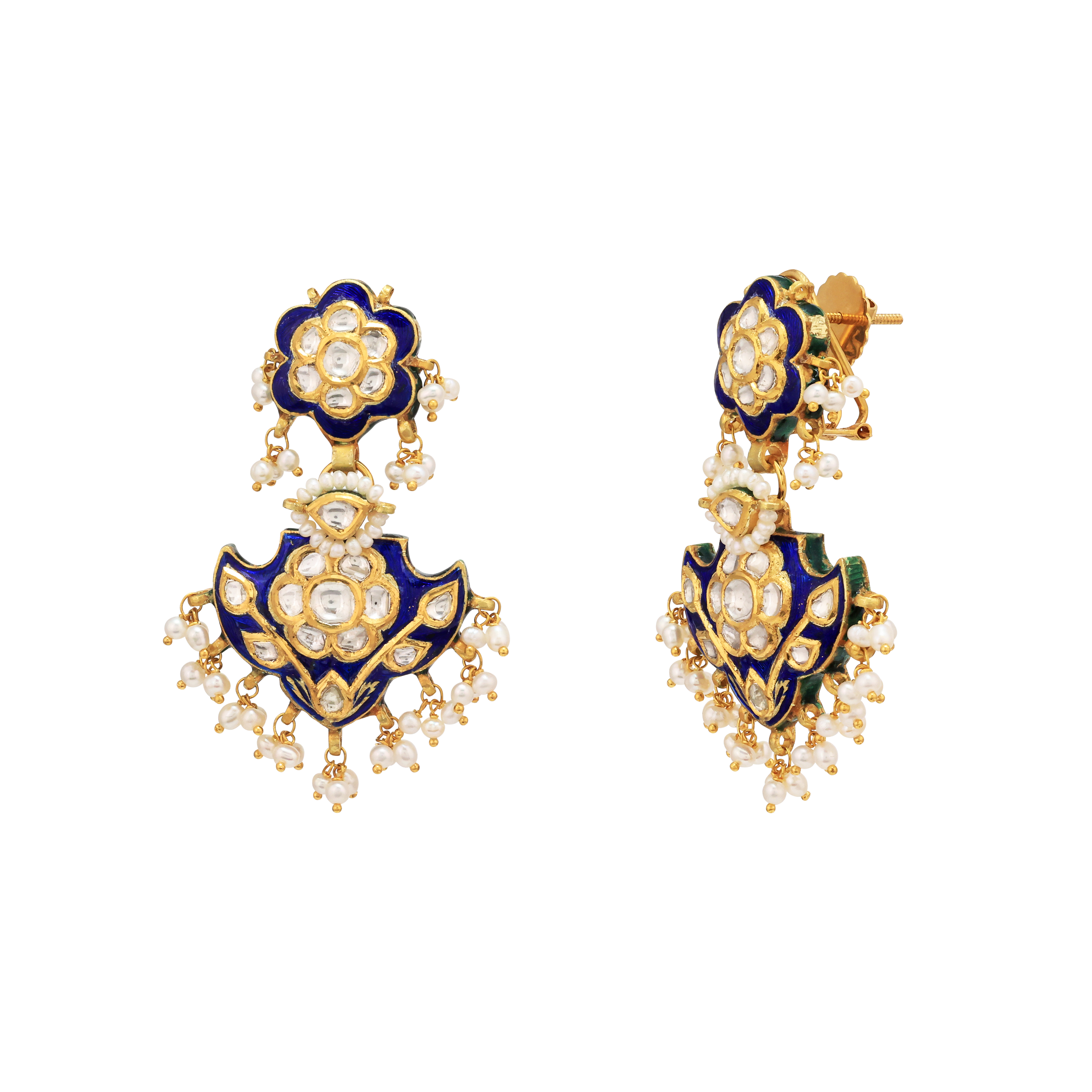 Pankhi Polki Earrings with Blue Enamel