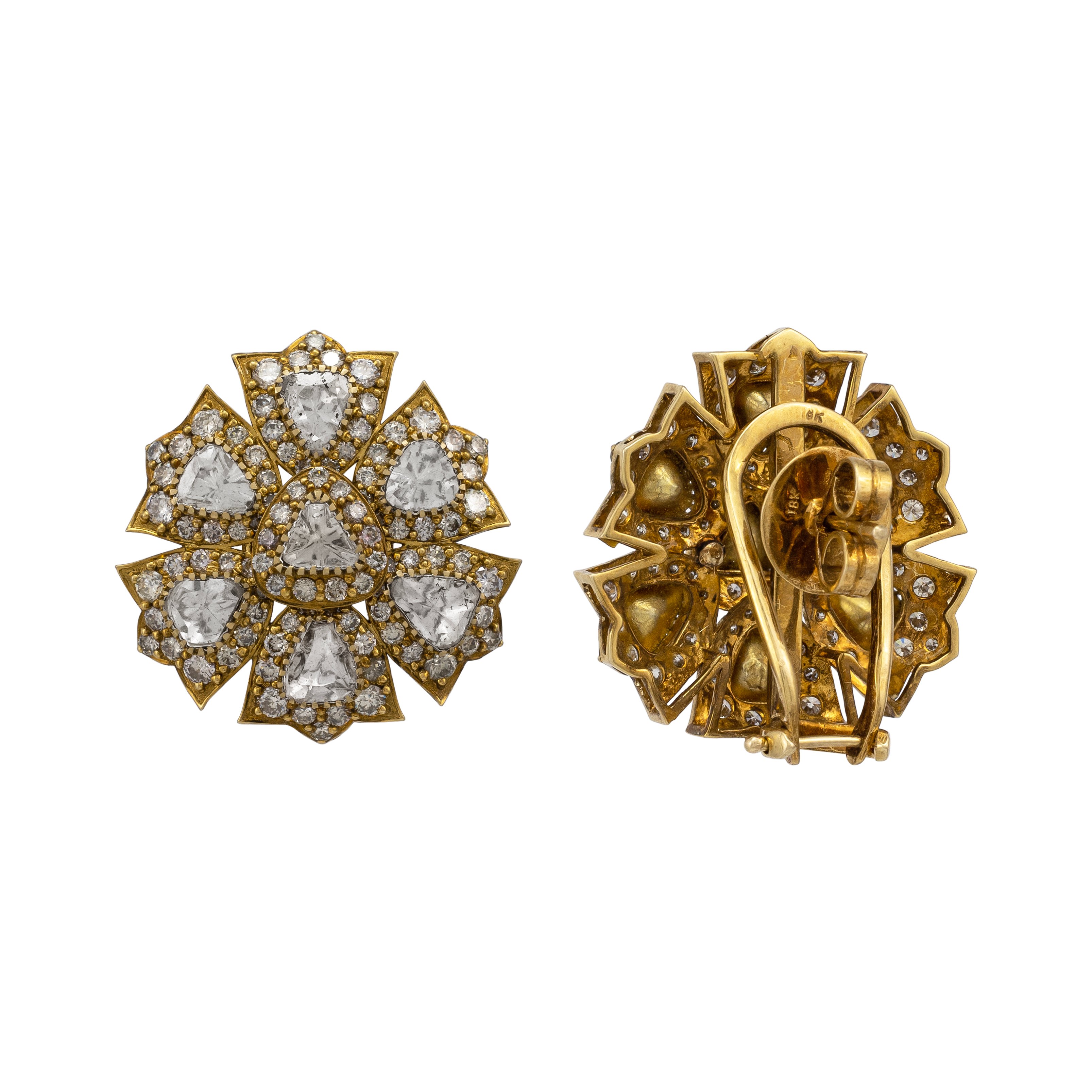 Antique-Finish Floral Polki Stud Earrings