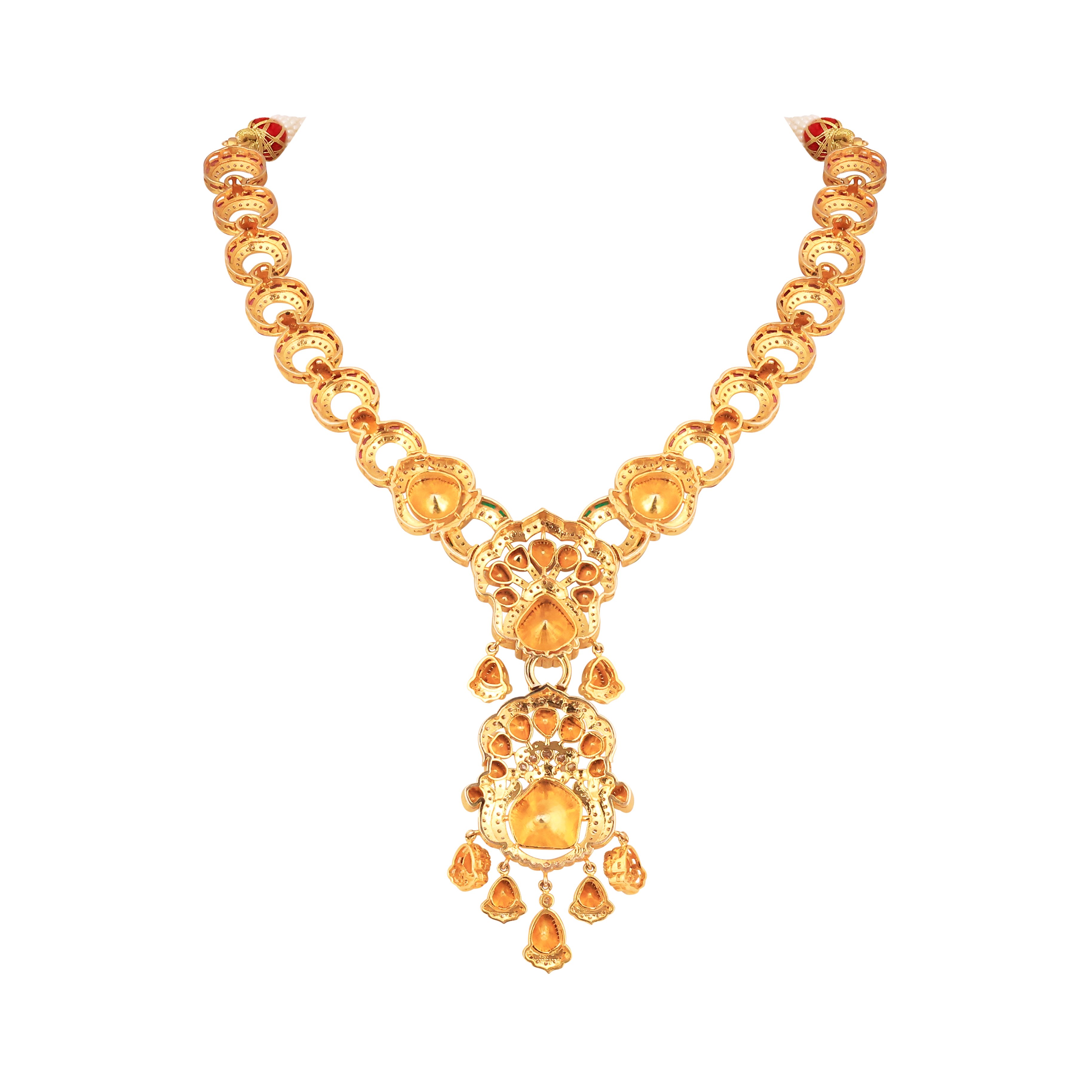 Double Polki Pendant Necklace with Ruby-Emerald Talaf