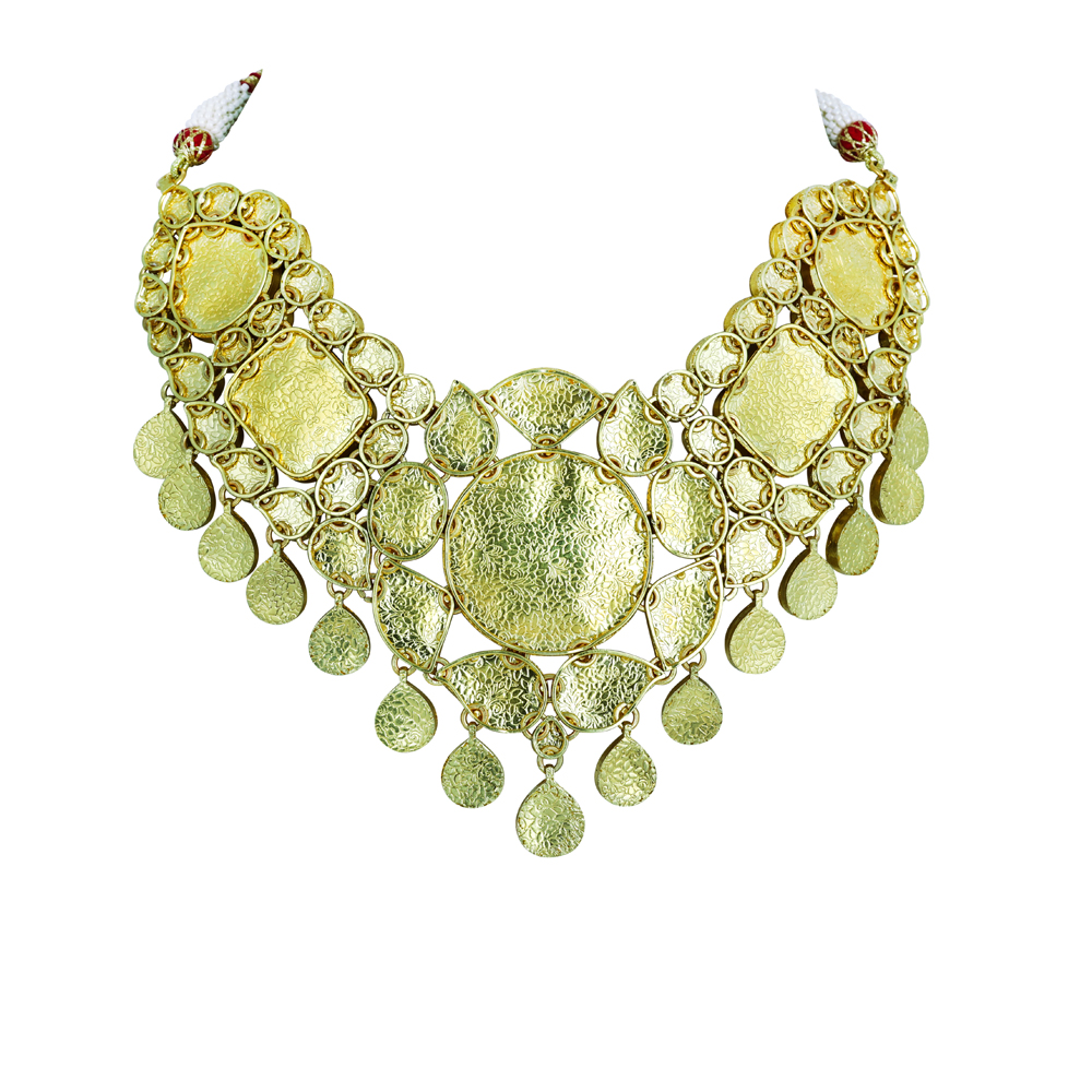 Rhodolite Polki Choker with Red Enamel and Dangling Pear Drops