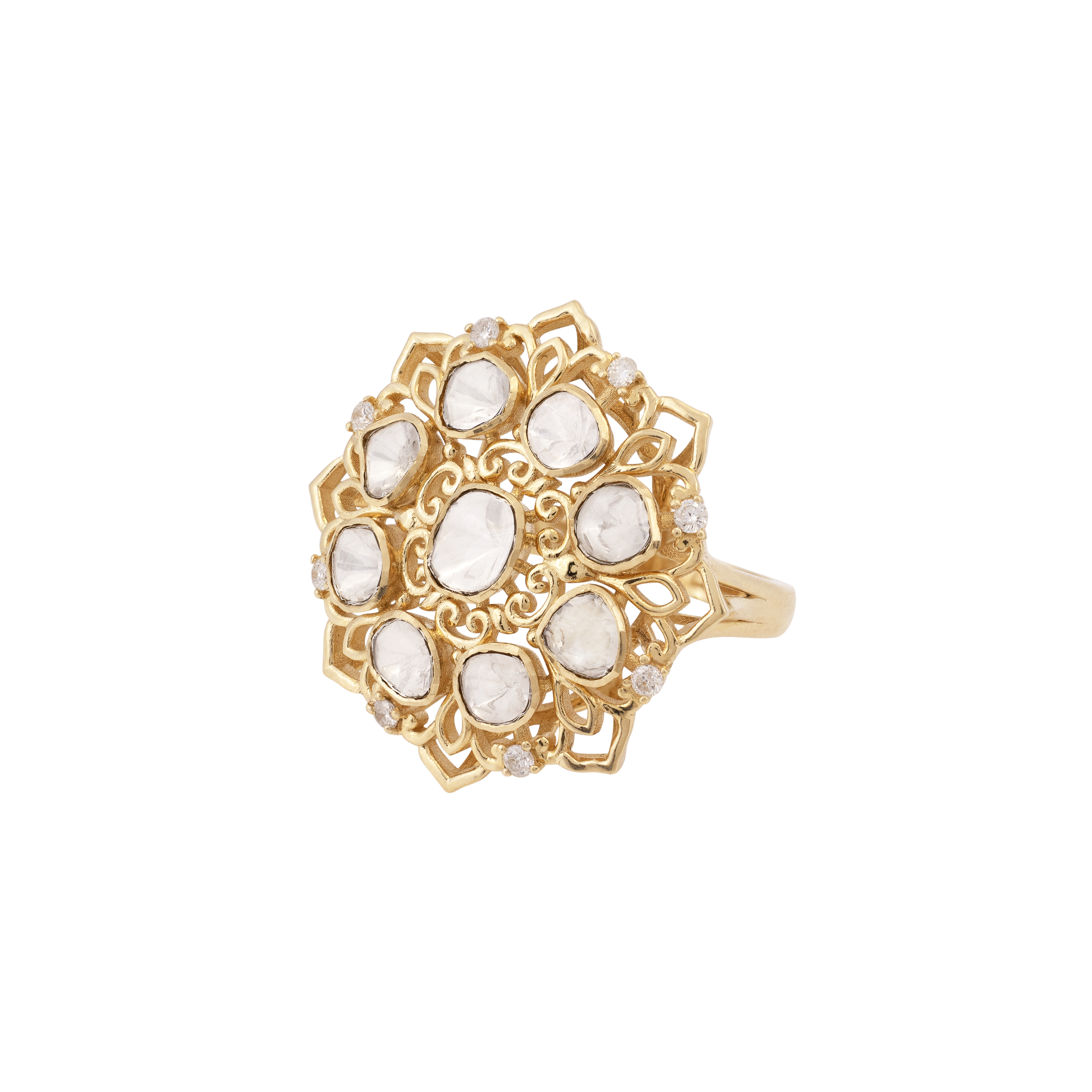 Polki Cluster Ring with Filigree Gold Design