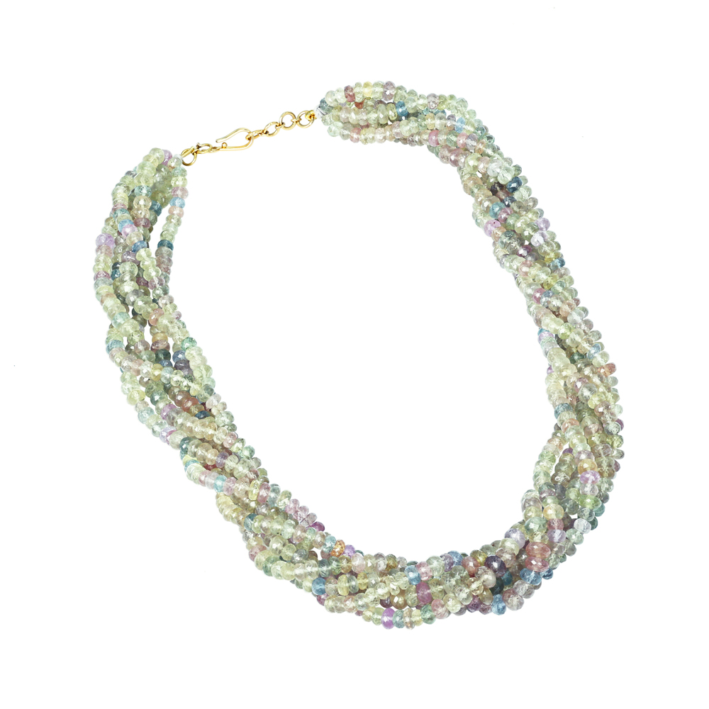 Multi-coloured Sapphire Bead Necklace in Twisted Layers