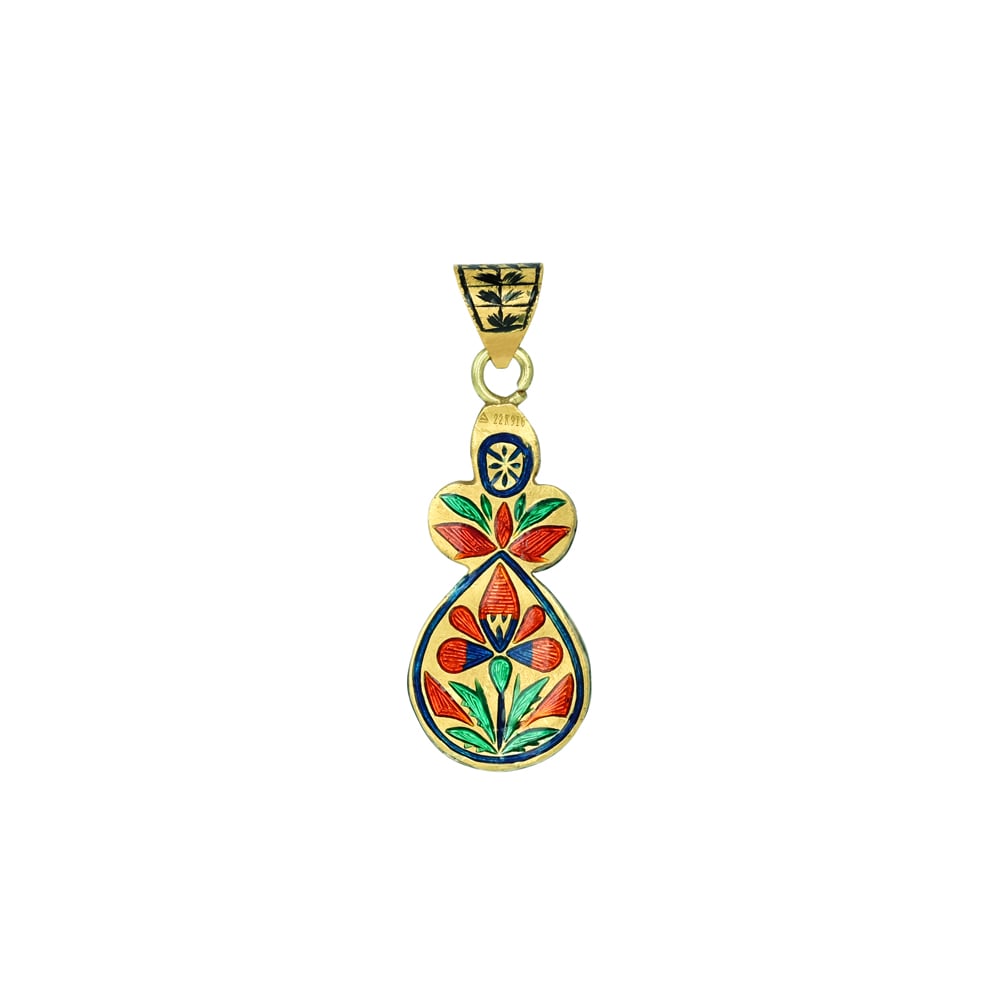Teardrop Polki Pendant with Blue Enamel