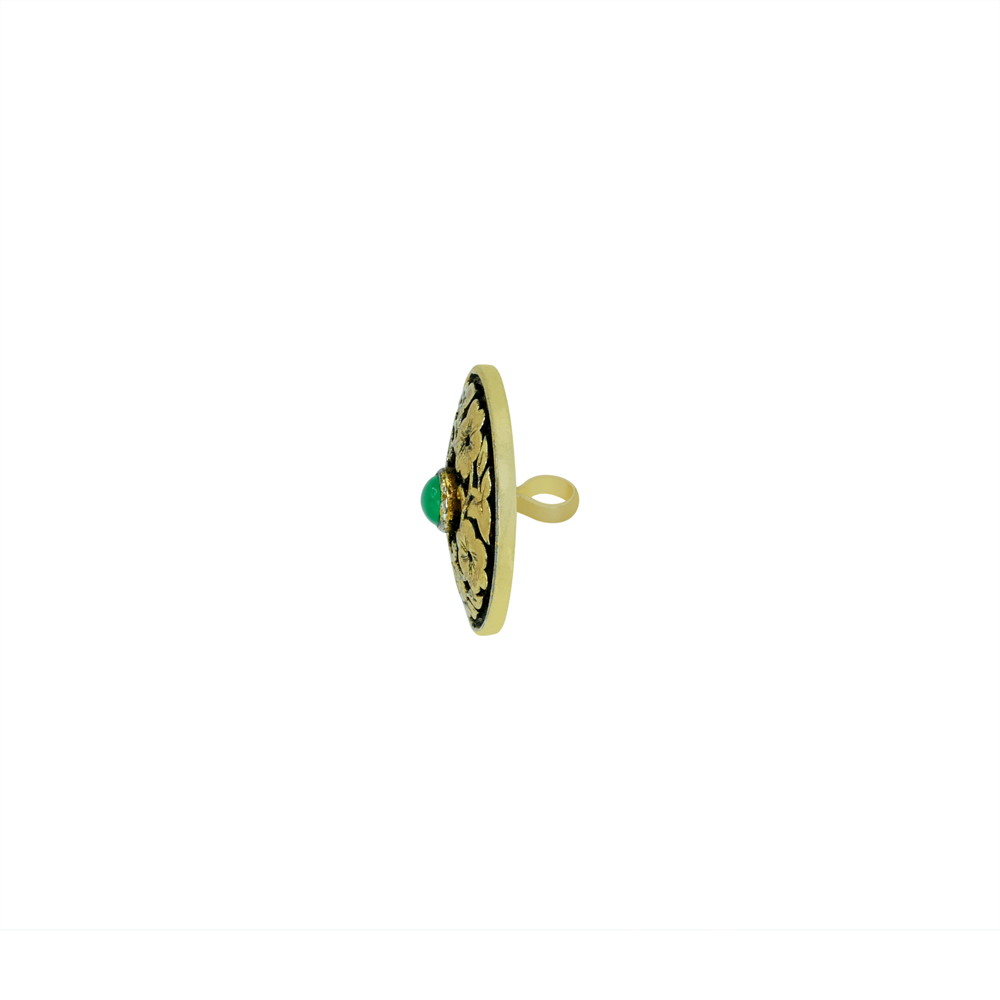 Men’s Button with Gold Floral Design and Green Stone