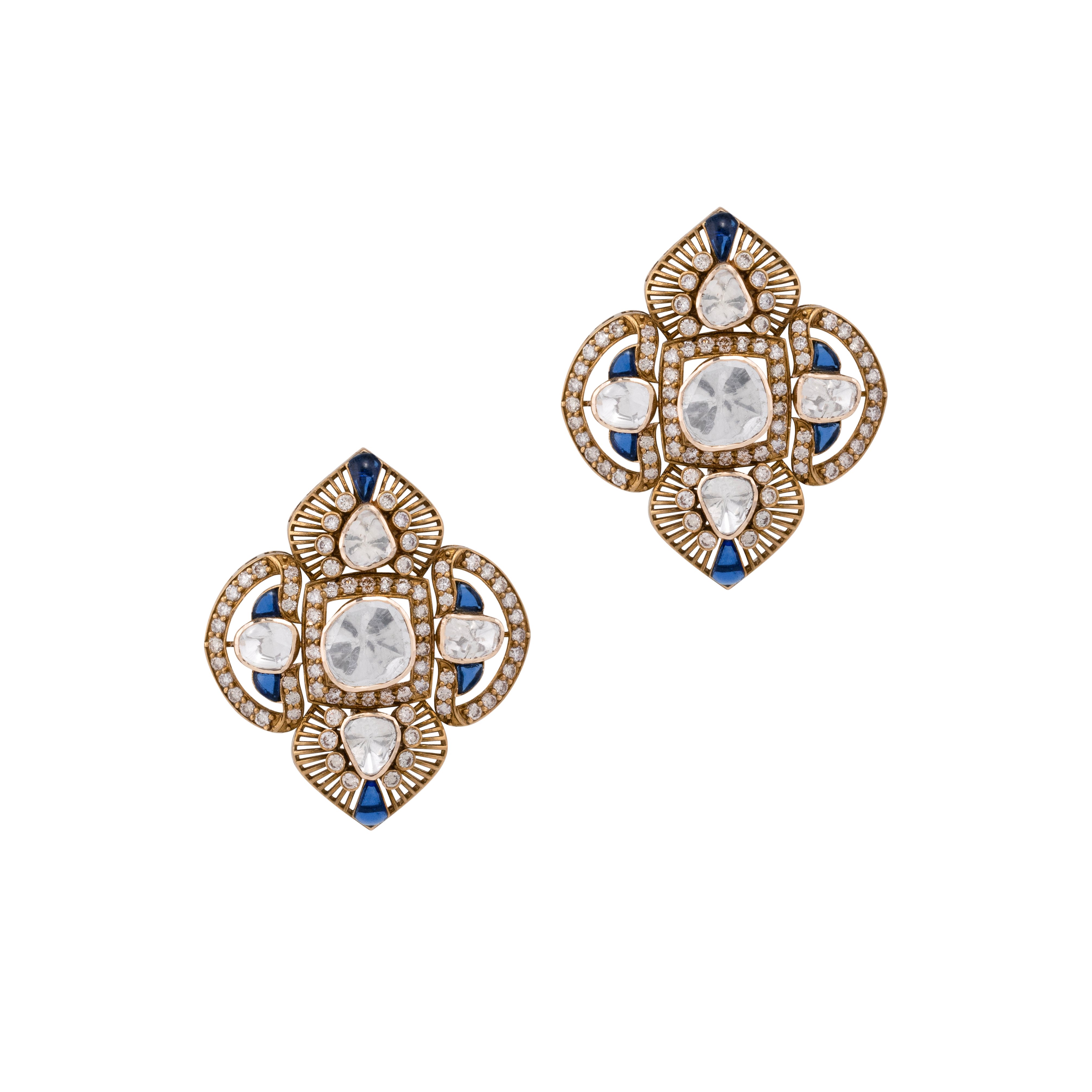 Antique Finish Polki Earring with Blue Talaf Detailing