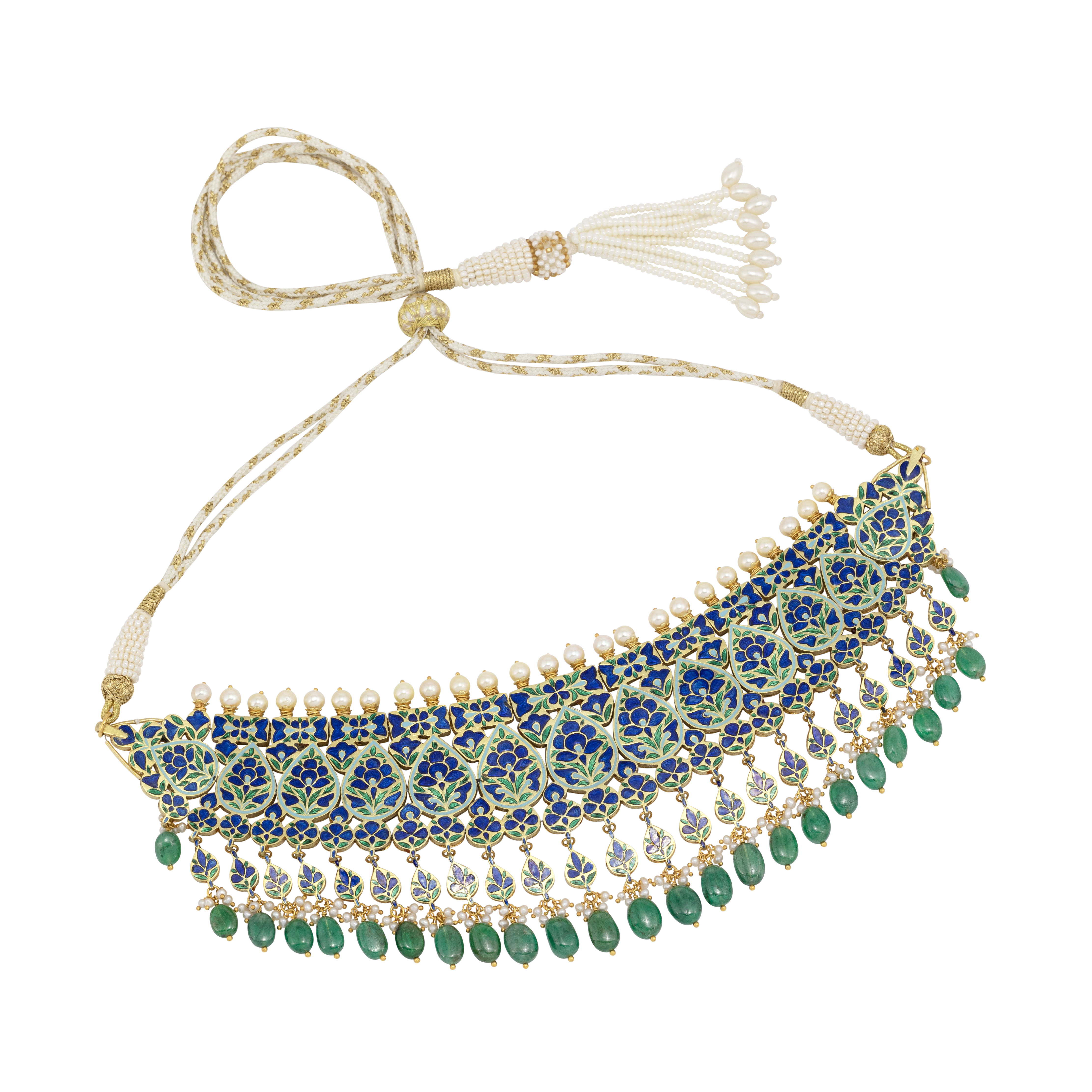 Bridal Pear Polki Choker with Emerald Maniya and Pearl Fungar