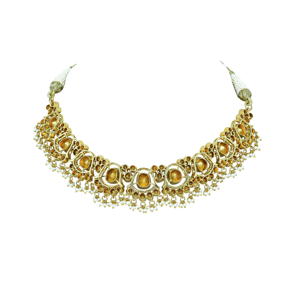 Polki Diamond Necklace with Pearls and Beads