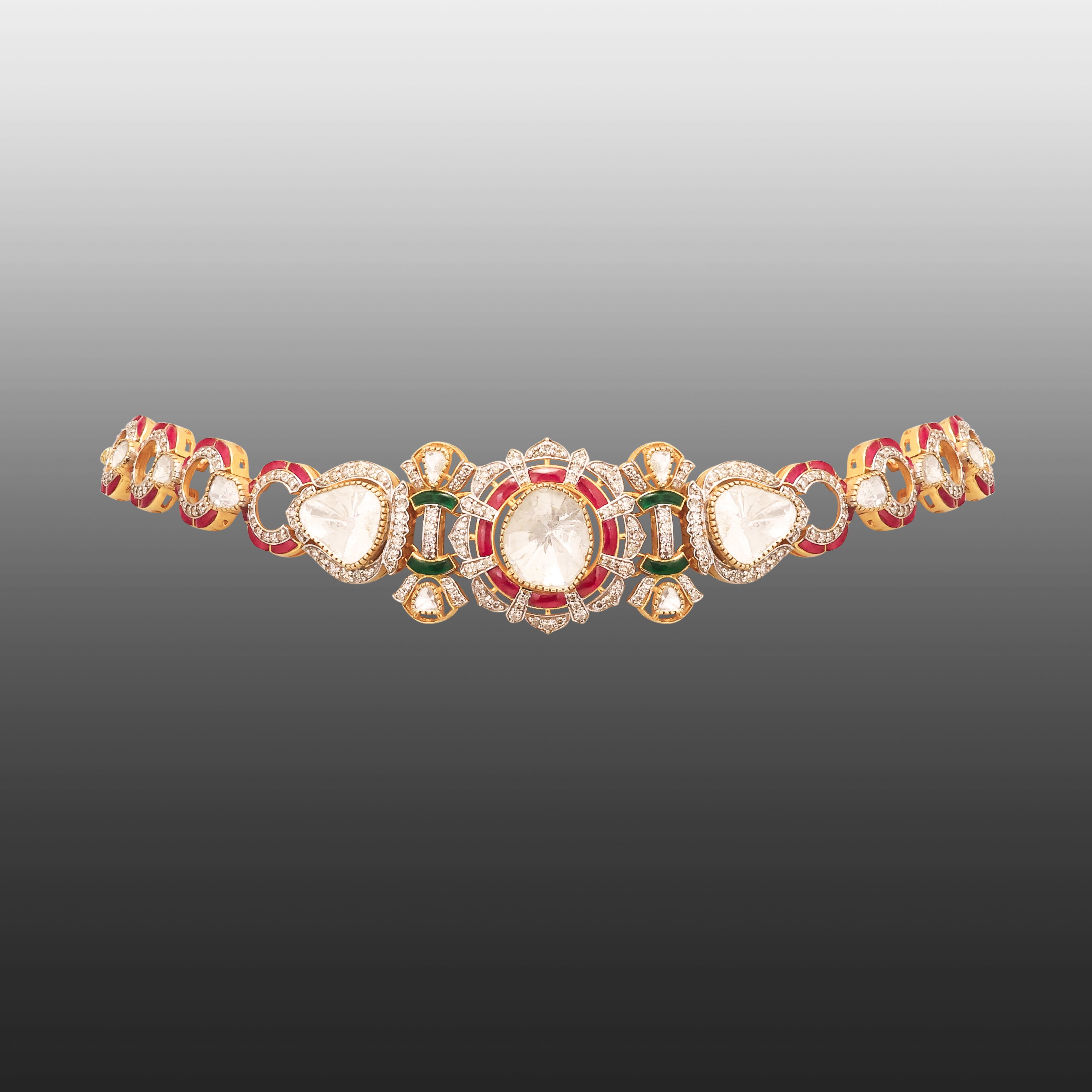 Sleek Polki Choker with Ruby-Emerald Talaf